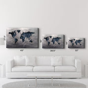 World Map Blue-Silver2 | Glass Wall Art - Artdesigna