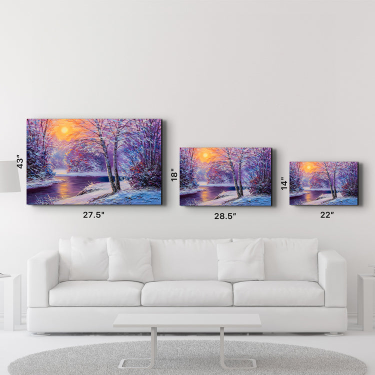 ・"Oil Painting Winter Sunset"・Glass Wall Art - ArtDesigna Glass Printing Wall Art