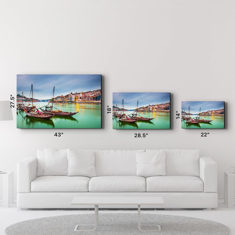 ・"Porto, Portugal old town cityscape on the Douro River with traditional Rabelo boats."・Glass Wall Art - ArtDesigna Glass Printing Wall Art