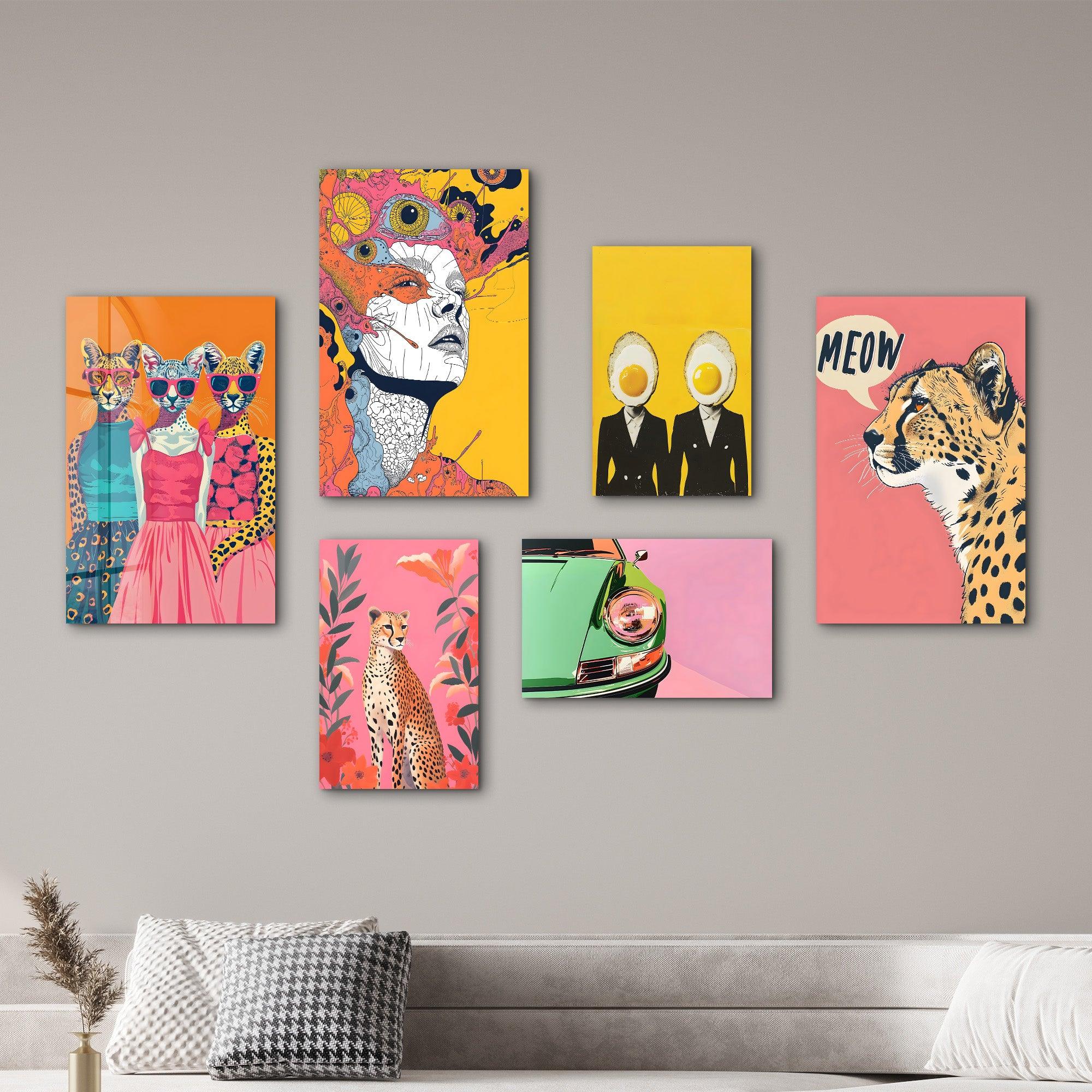 Retro Pop & Surrealist Safari Gallery Glass Wall Art Set - Artdesigna