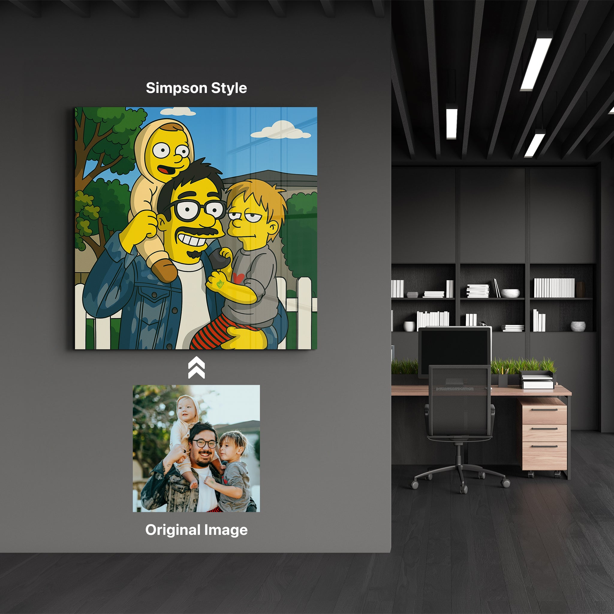 Custom cartoon and painting style glass wall art by Artdesigna featuring a Ghibli-inspired landscape design.