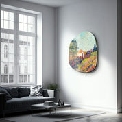 Artdesigna Cottage Bloom amorphous glass wall art featuring vibrant floral design on a sleek glass panel.