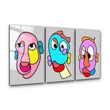 Bold Expression Faces Trio - Glass Wall Art