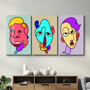 Color Line Faces Trio - Glass Wall Art