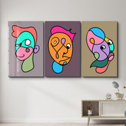 Funky Faces Trio in Continuous Line - Glass Wall Art