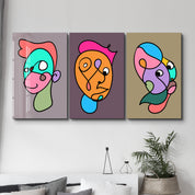 Funky Faces Trio in Continuous Line - Glass Wall Art