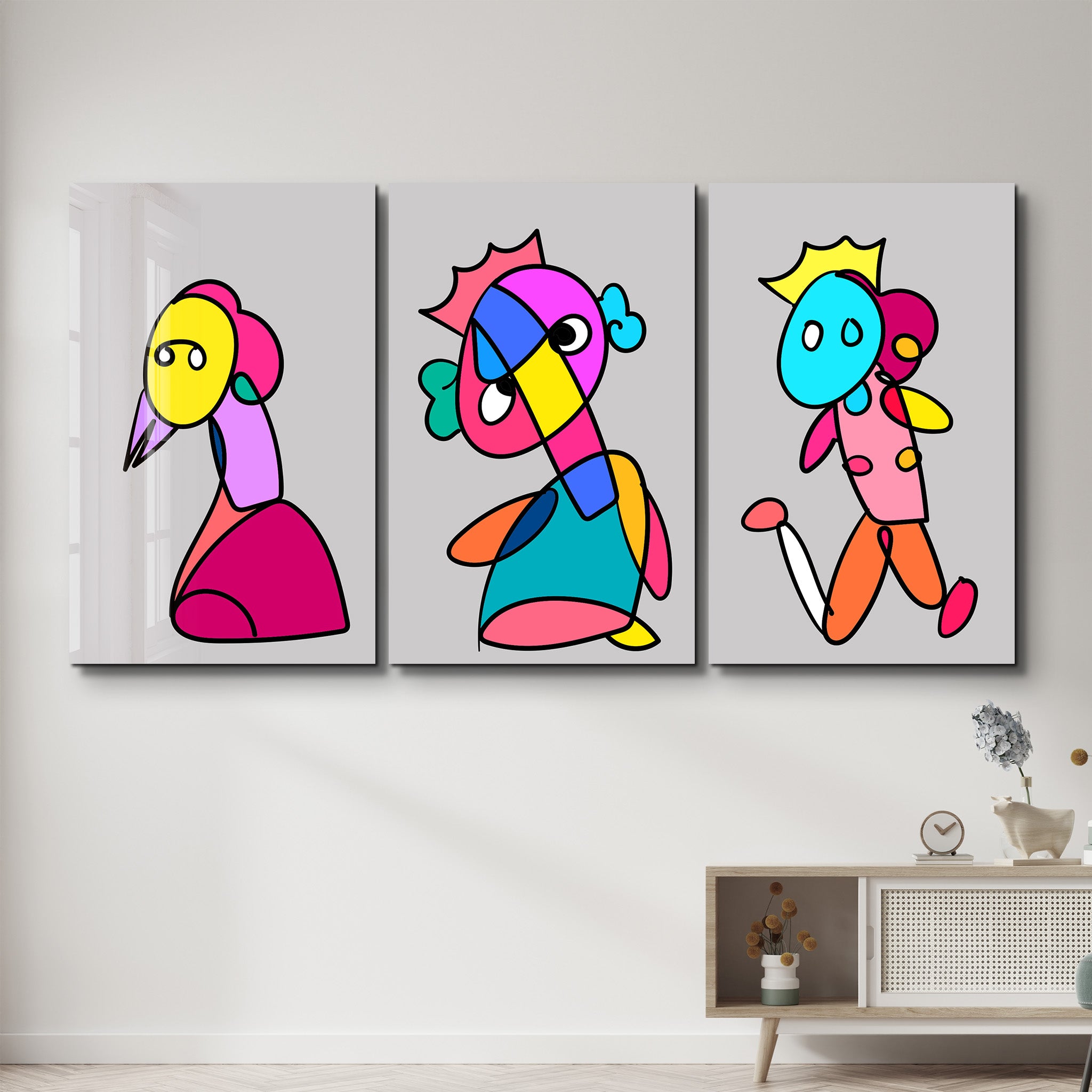 Playful Royal Characters Trio - Glass Wall Art