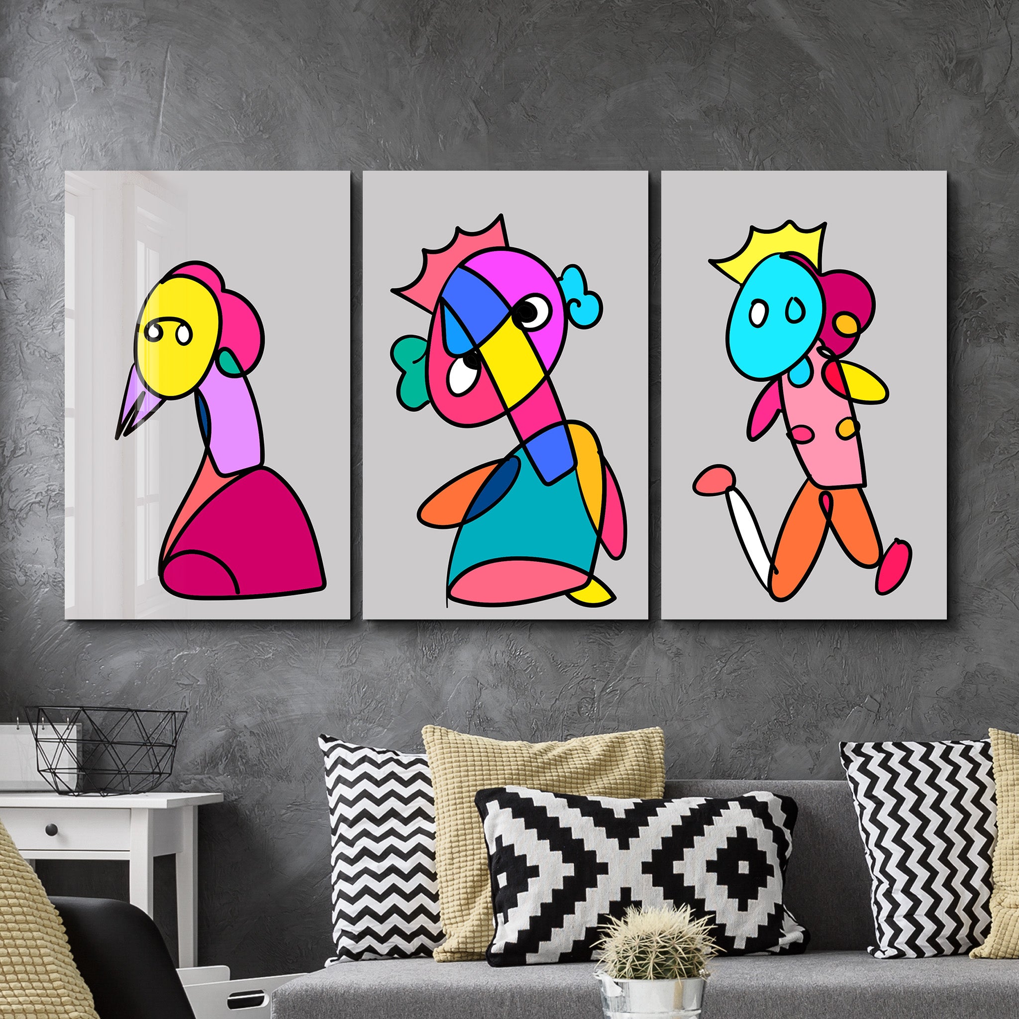 Playful Royal Characters Trio - Glass Wall Art