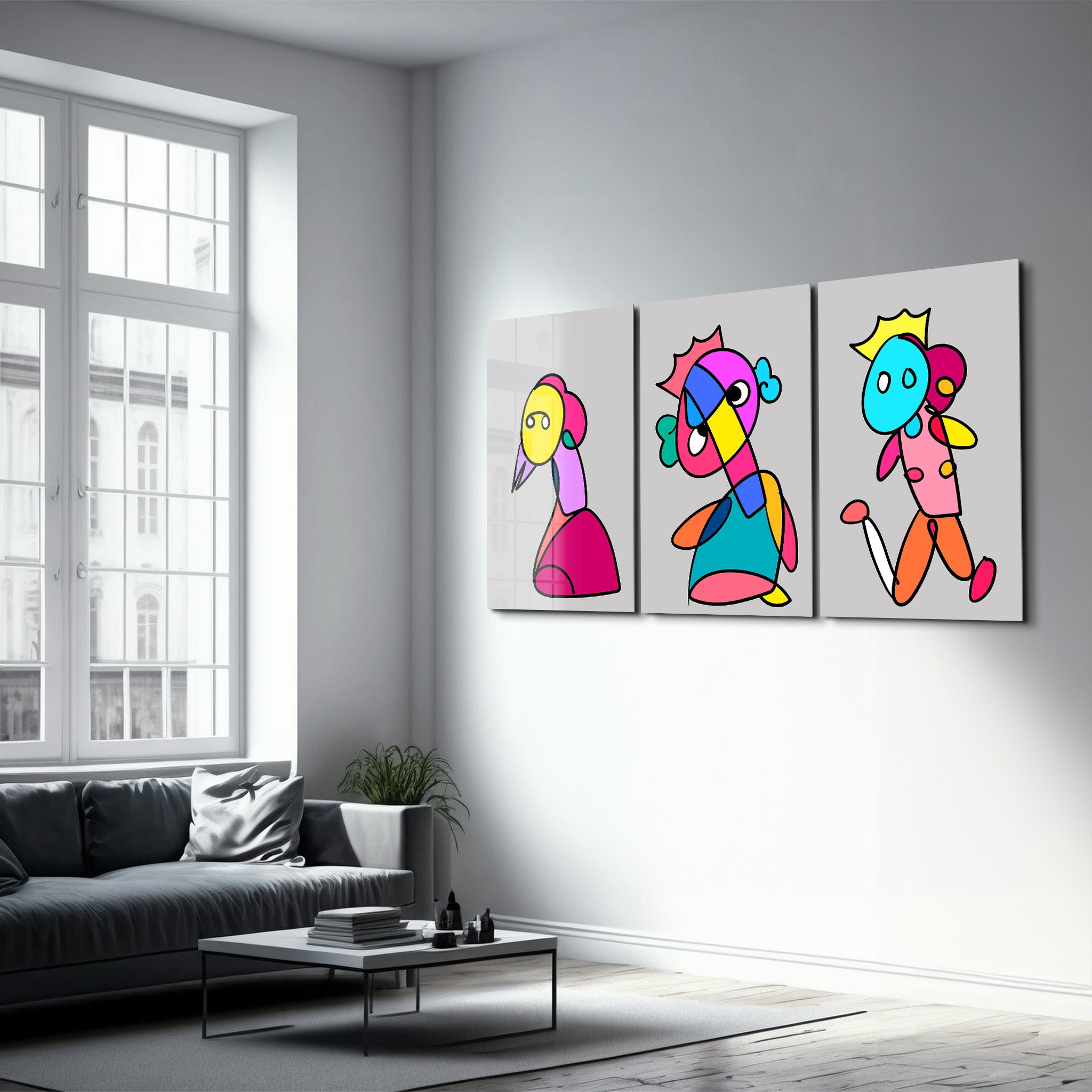 Playful Royal Characters Trio - Glass Wall Art