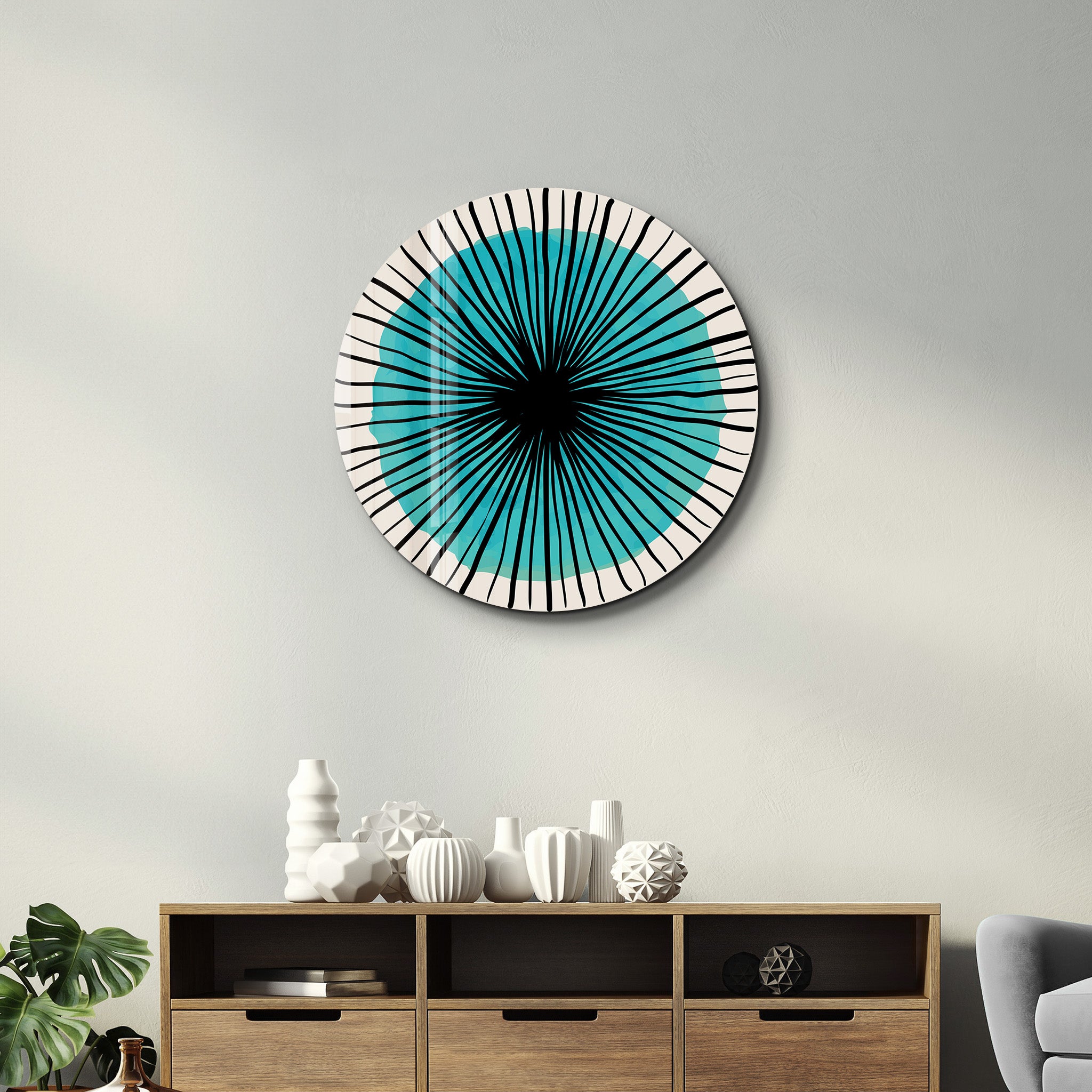 Blue Burst – Round Glass Wall Art