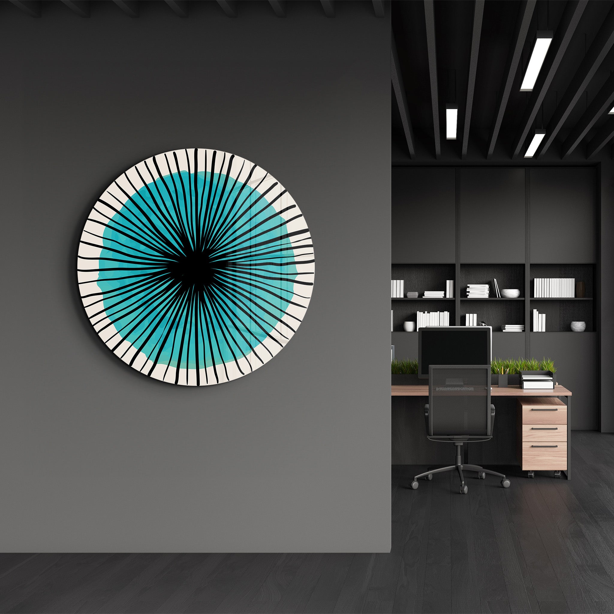 Blue Burst – Round Glass Wall Art