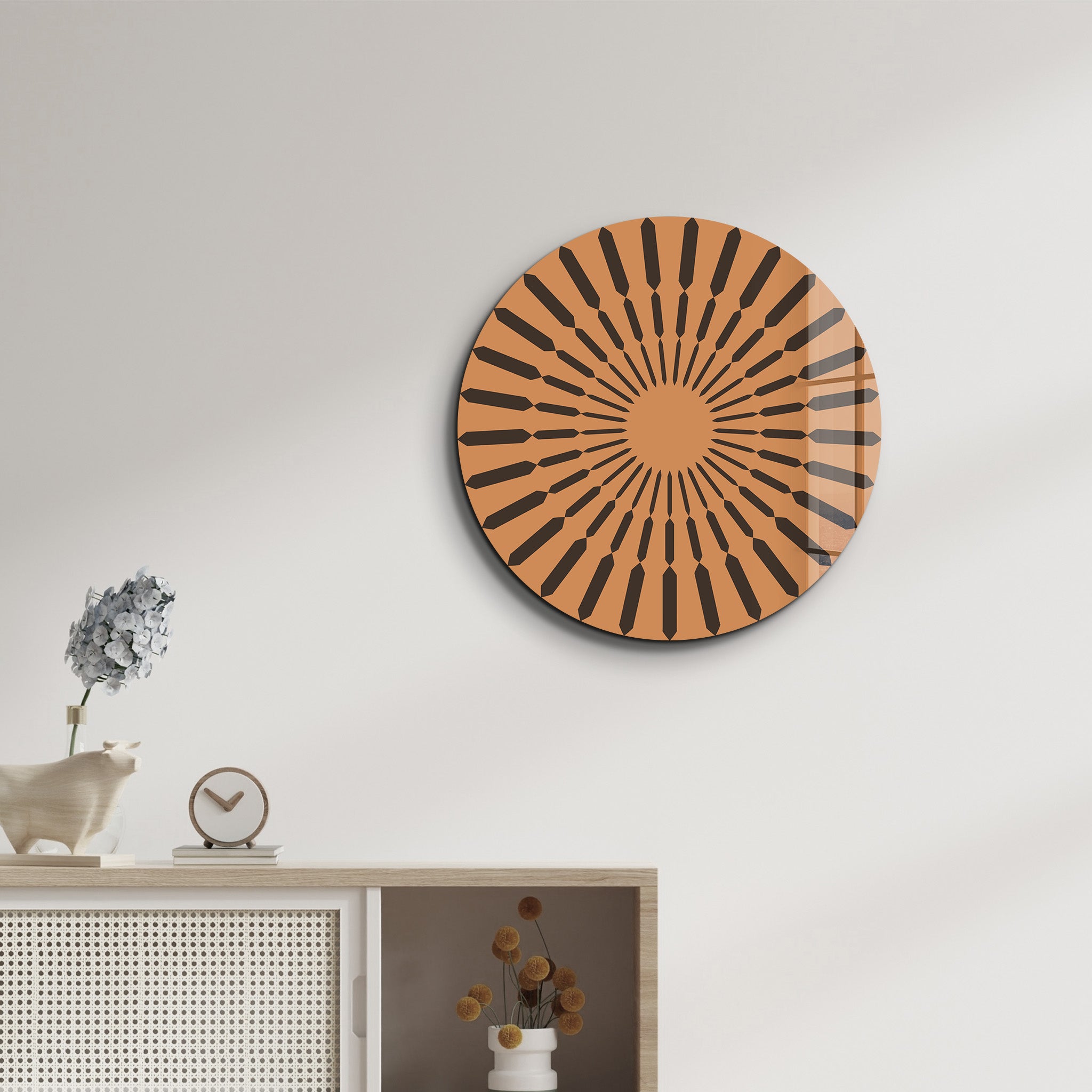 Terracotta Burst – Round Glass Wall Art
