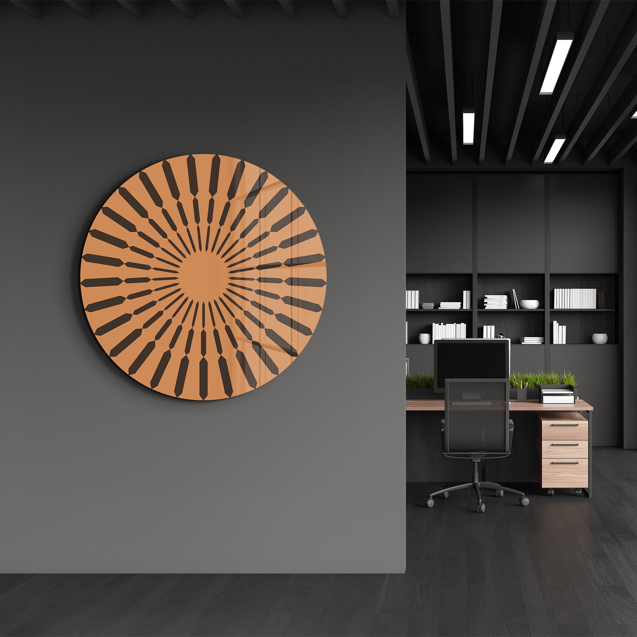 Terracotta Burst – Round Glass Wall Art