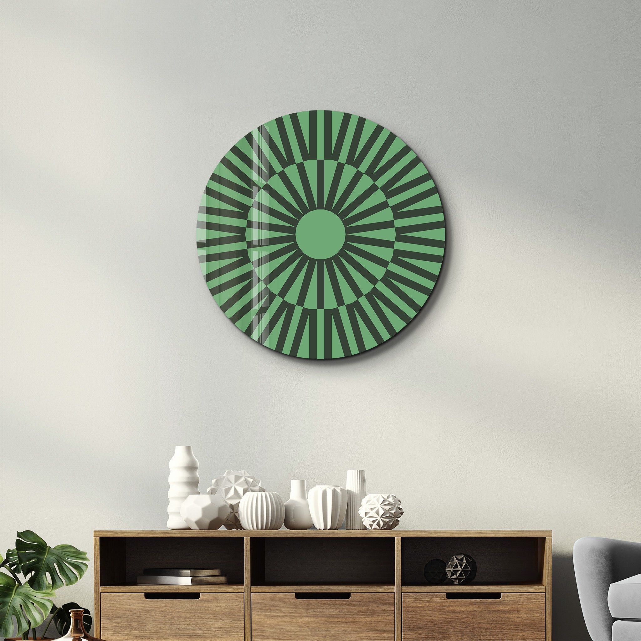 Verdant Pulse – Round Glass Wall Art