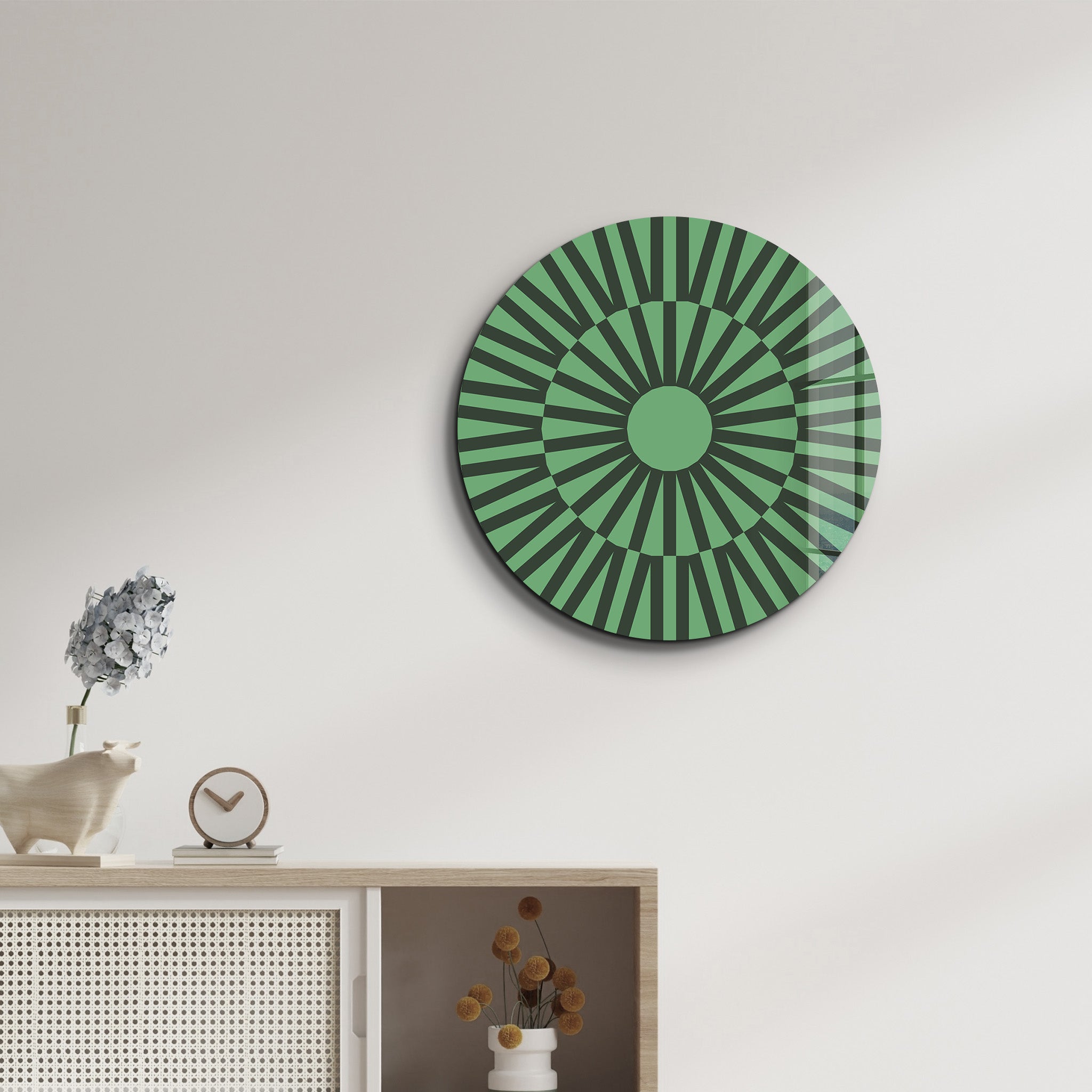 Verdant Pulse – Round Glass Wall Art