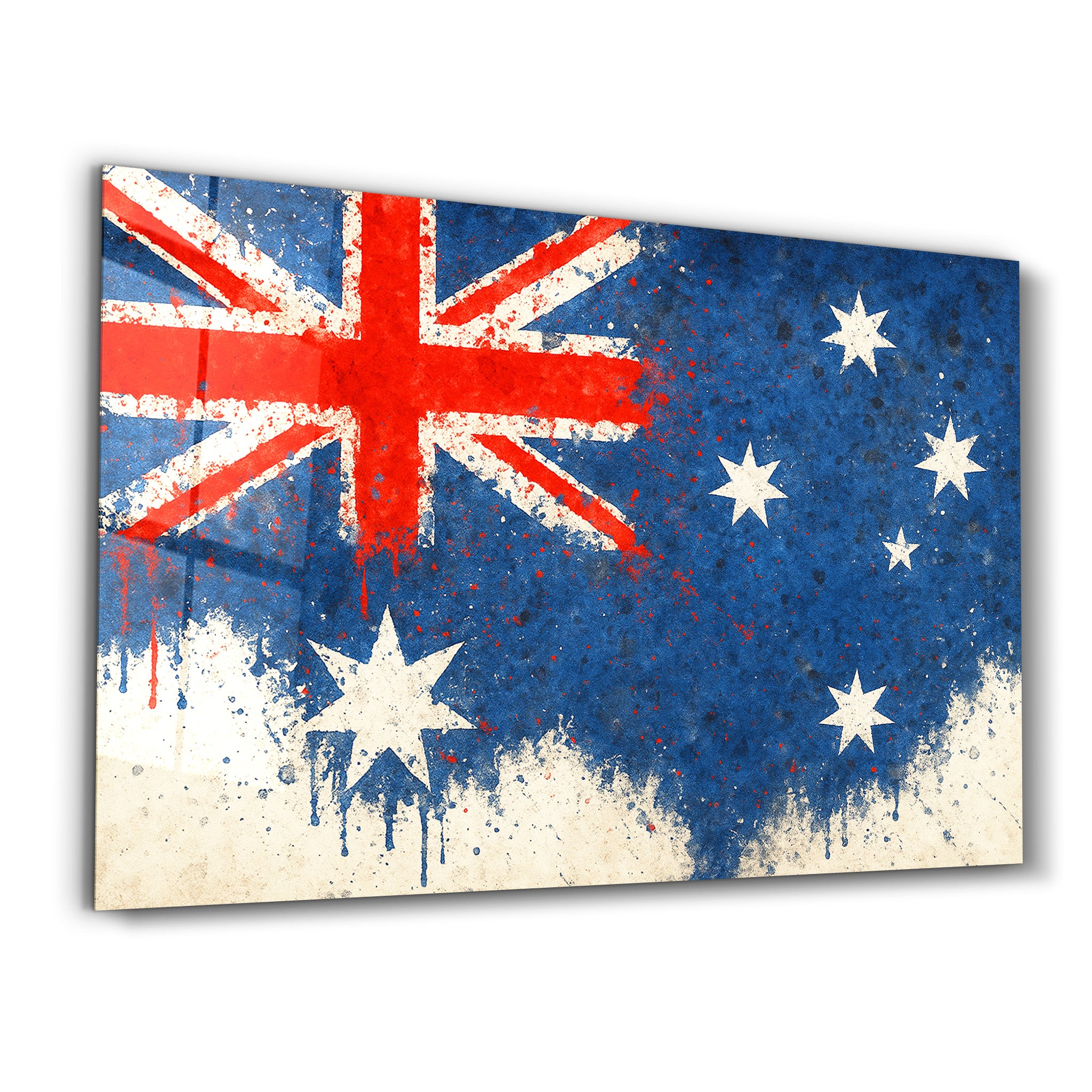 Australian Flag Splash - Glass Wall Art