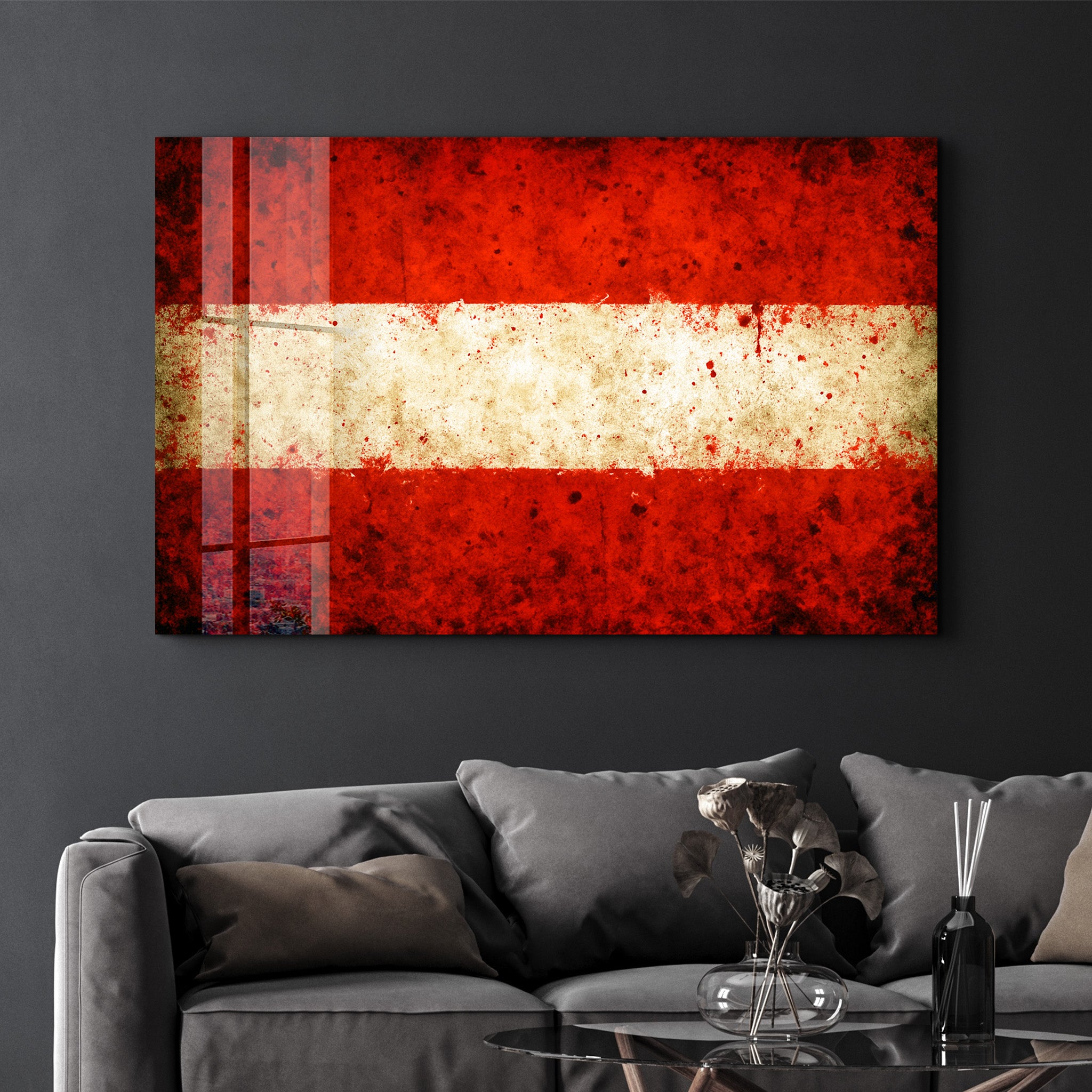 Austria Flag Splash - Glass Wall Art