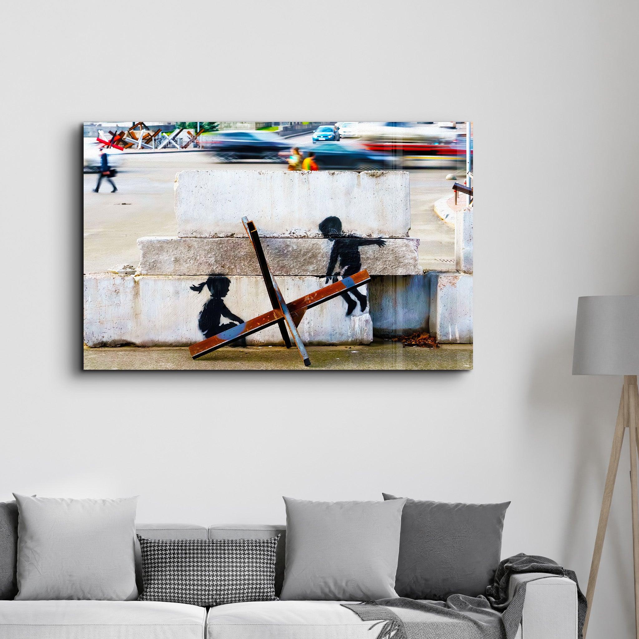 Banksy - Let the Children Play - Glass Wall Art - Artdesigna