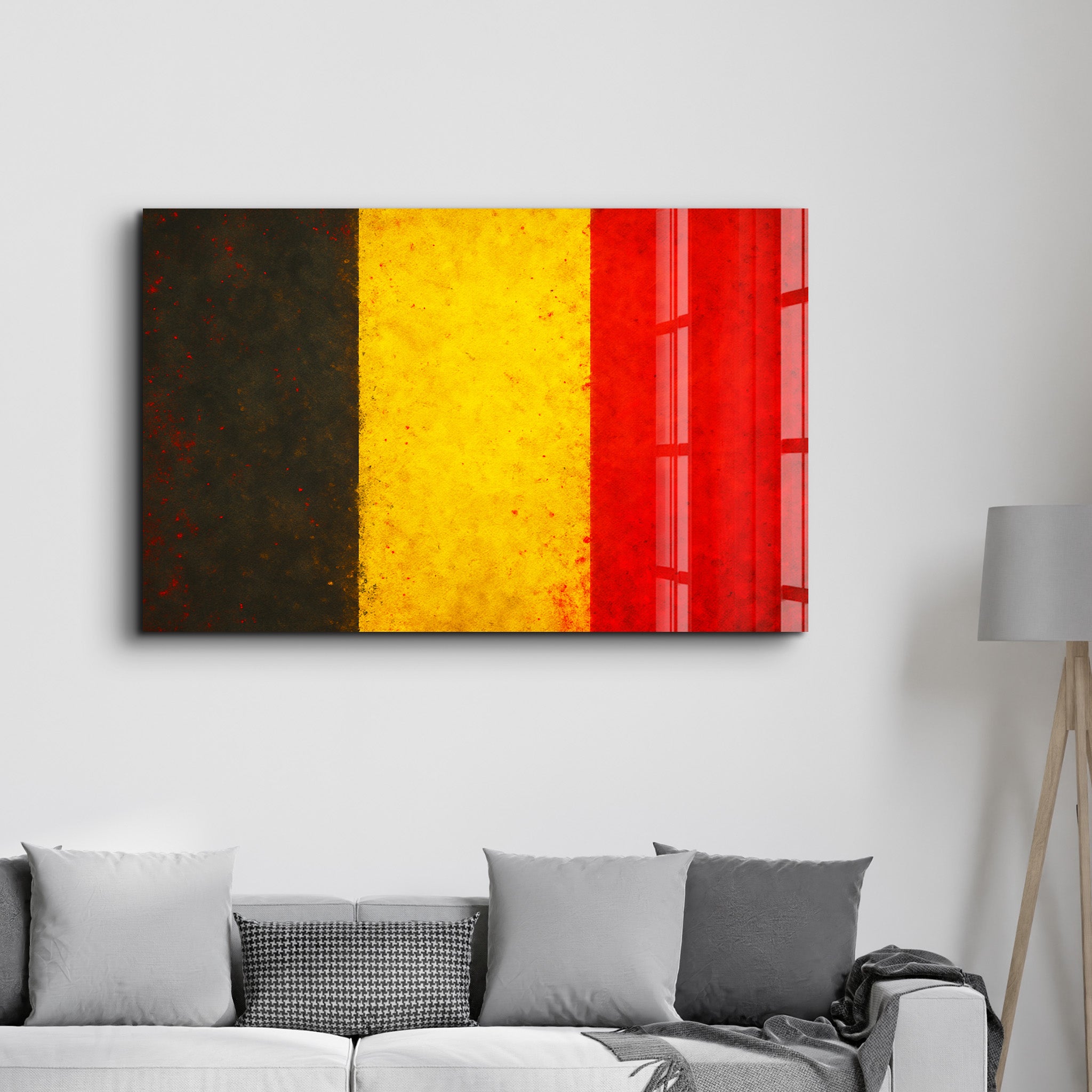 Belgium Flag Splash - Glass Wall Art