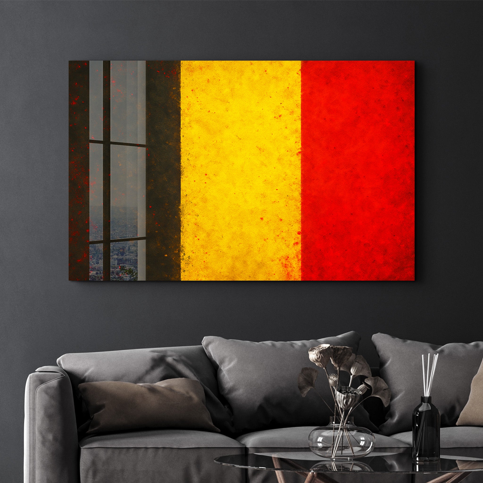 Belgium Flag Splash - Glass Wall Art