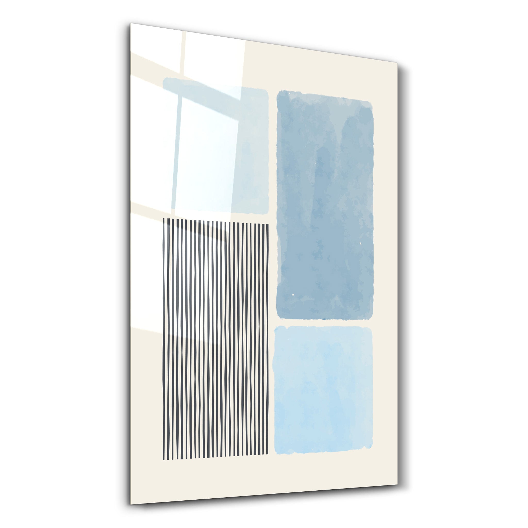 Blue Blocks with Linear Contrast - Glass Wall Art