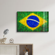 Brazilian Flag Splash - Glass Wall Art