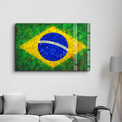 Brazilian Flag Splash - Glass Wall Art