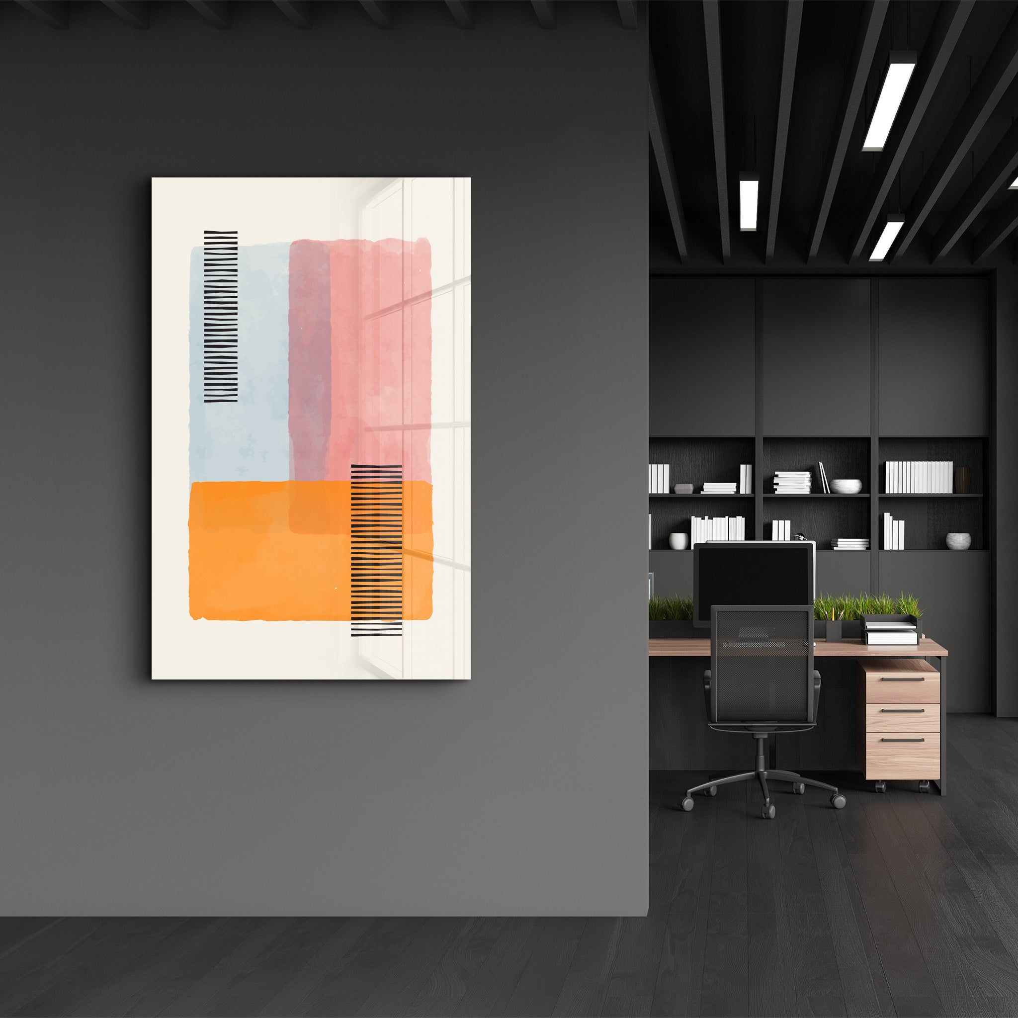 Color Block Overlay with Line Details - Glass Wall Art