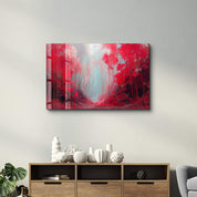 Crimson Passage – A Forest of Light and Flame - Glass Wall Art