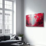 Crimson Passage – A Forest of Light and Flame - Glass Wall Art