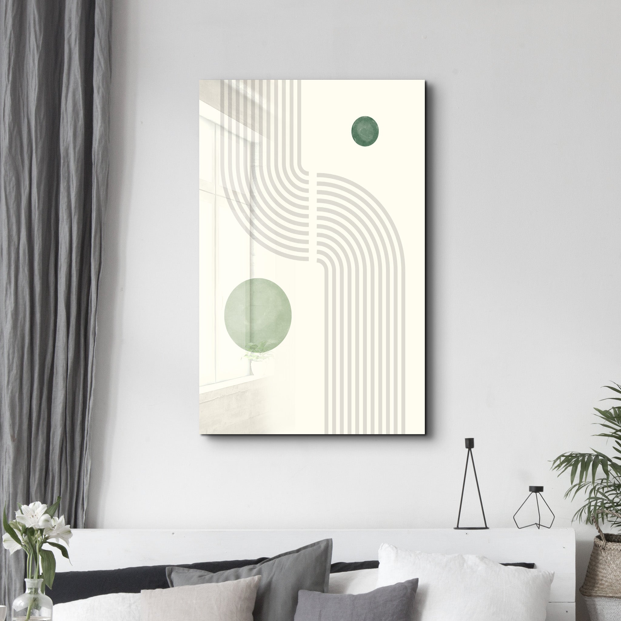 Curved Lines & Minimal Orbs - Glass Wall Art