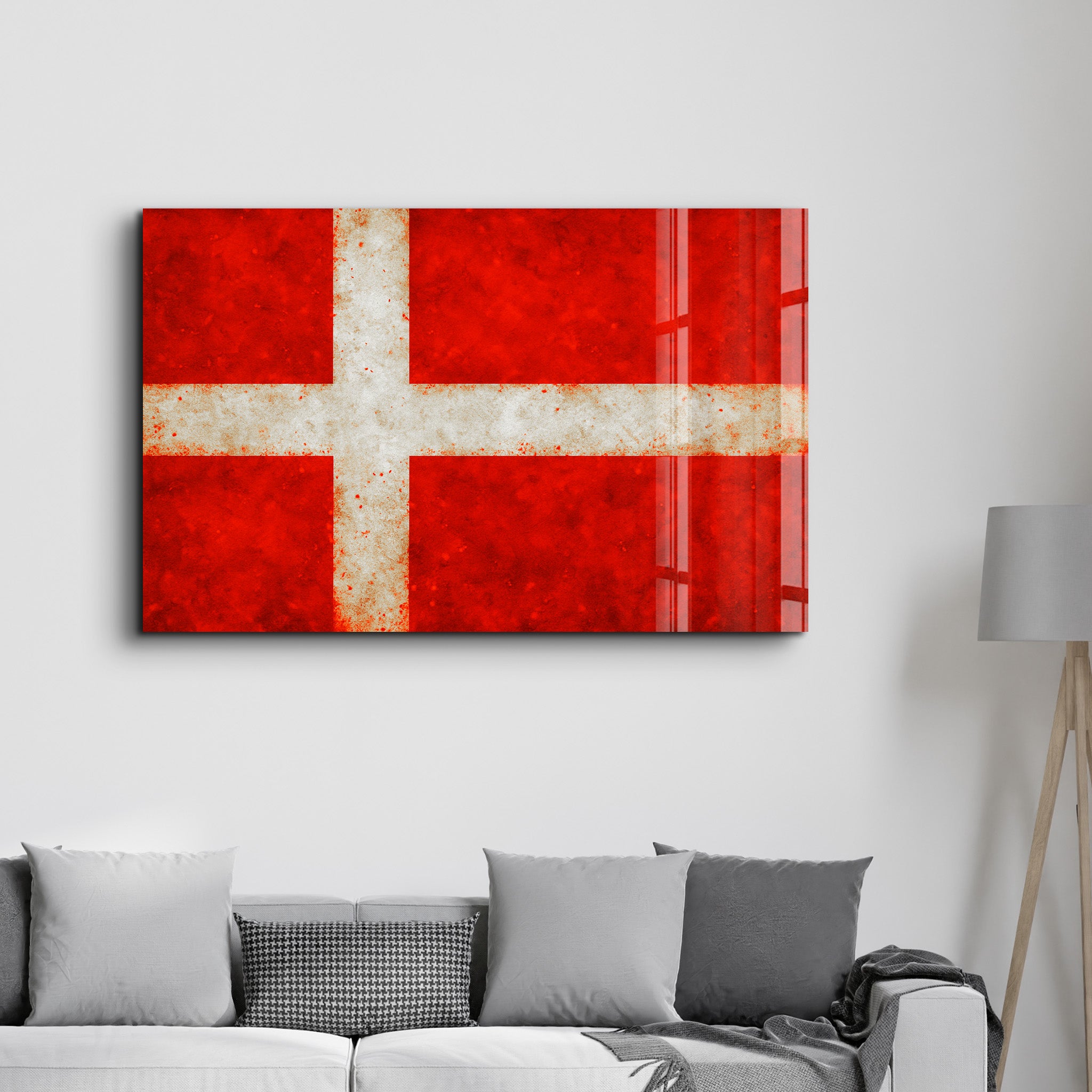 Denmark Flag Splash - Glass Wall Art