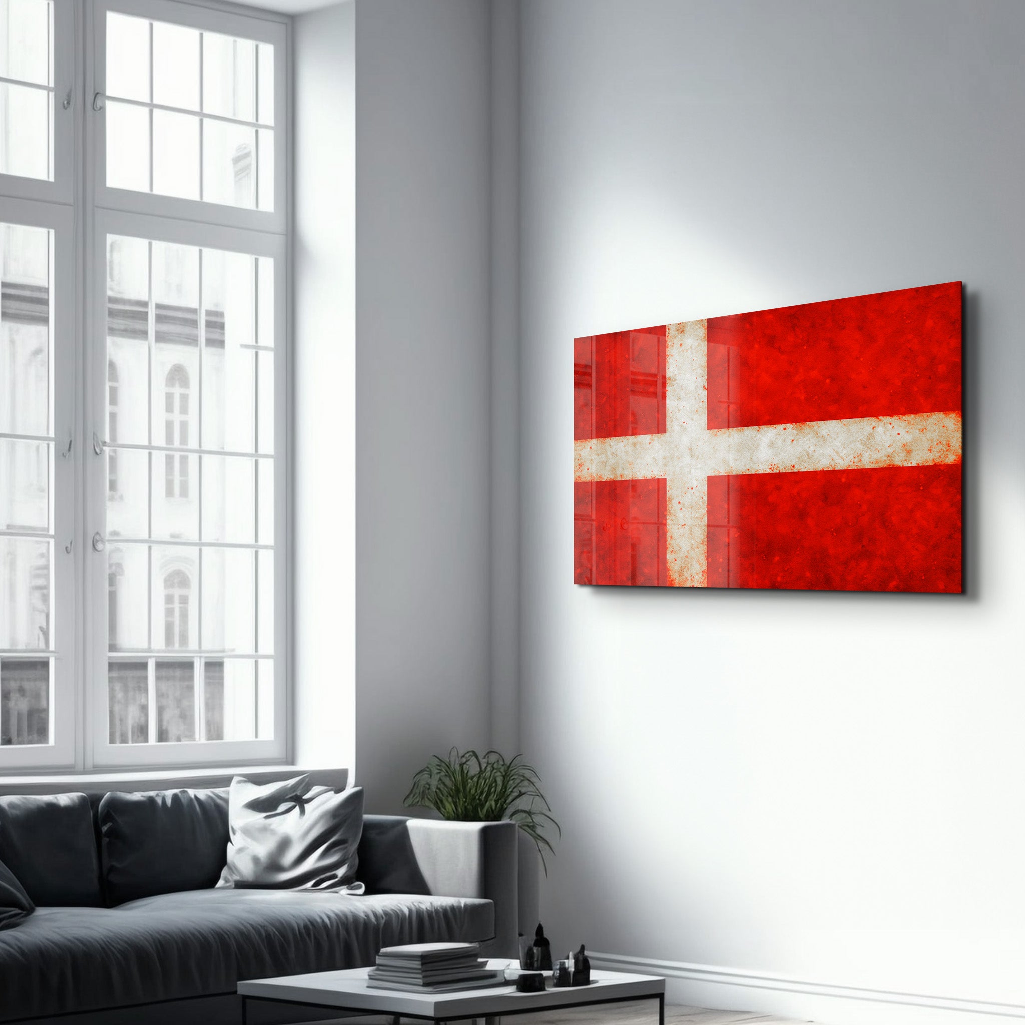 Denmark Flag Splash - Glass Wall Art
