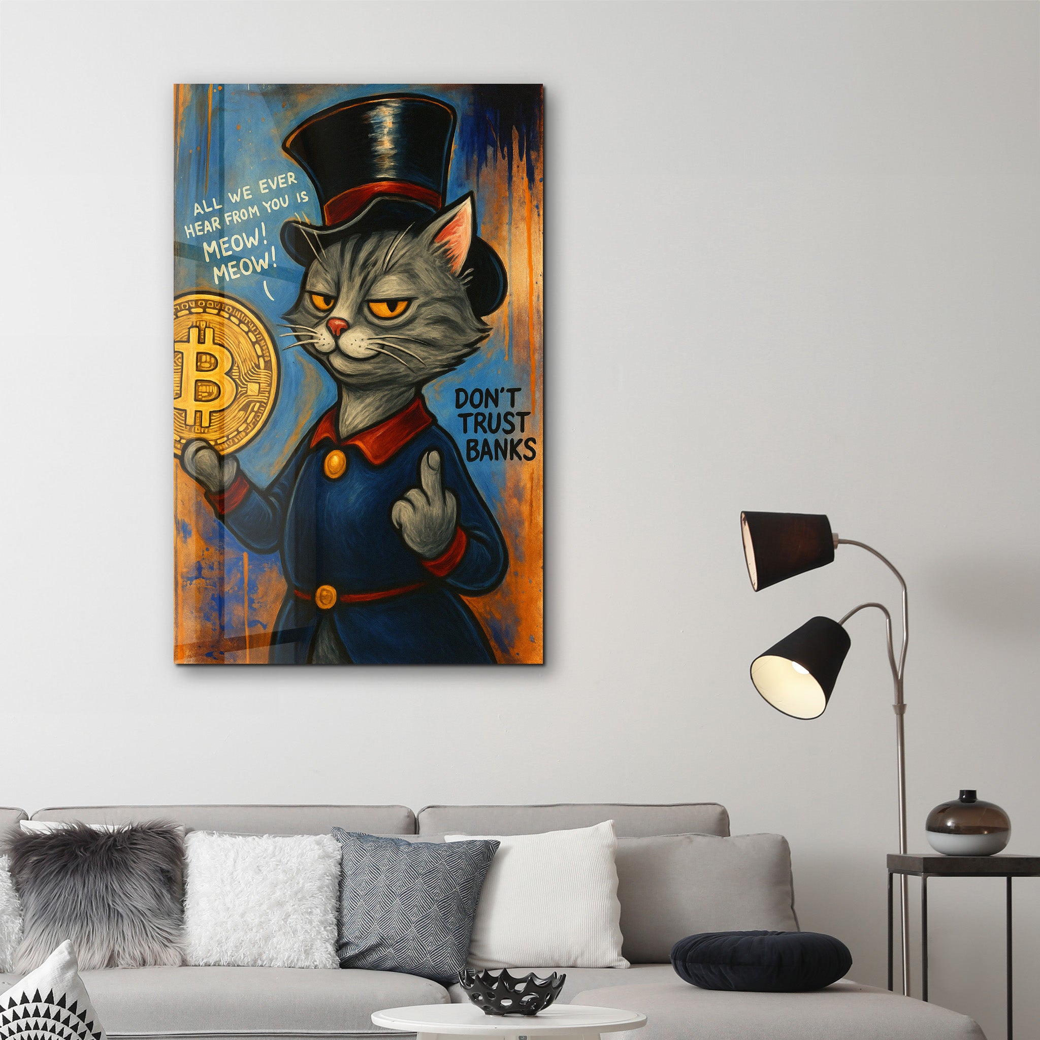 Don’t Trust Banks 2 - Crypto Attitude Glass Wall Art