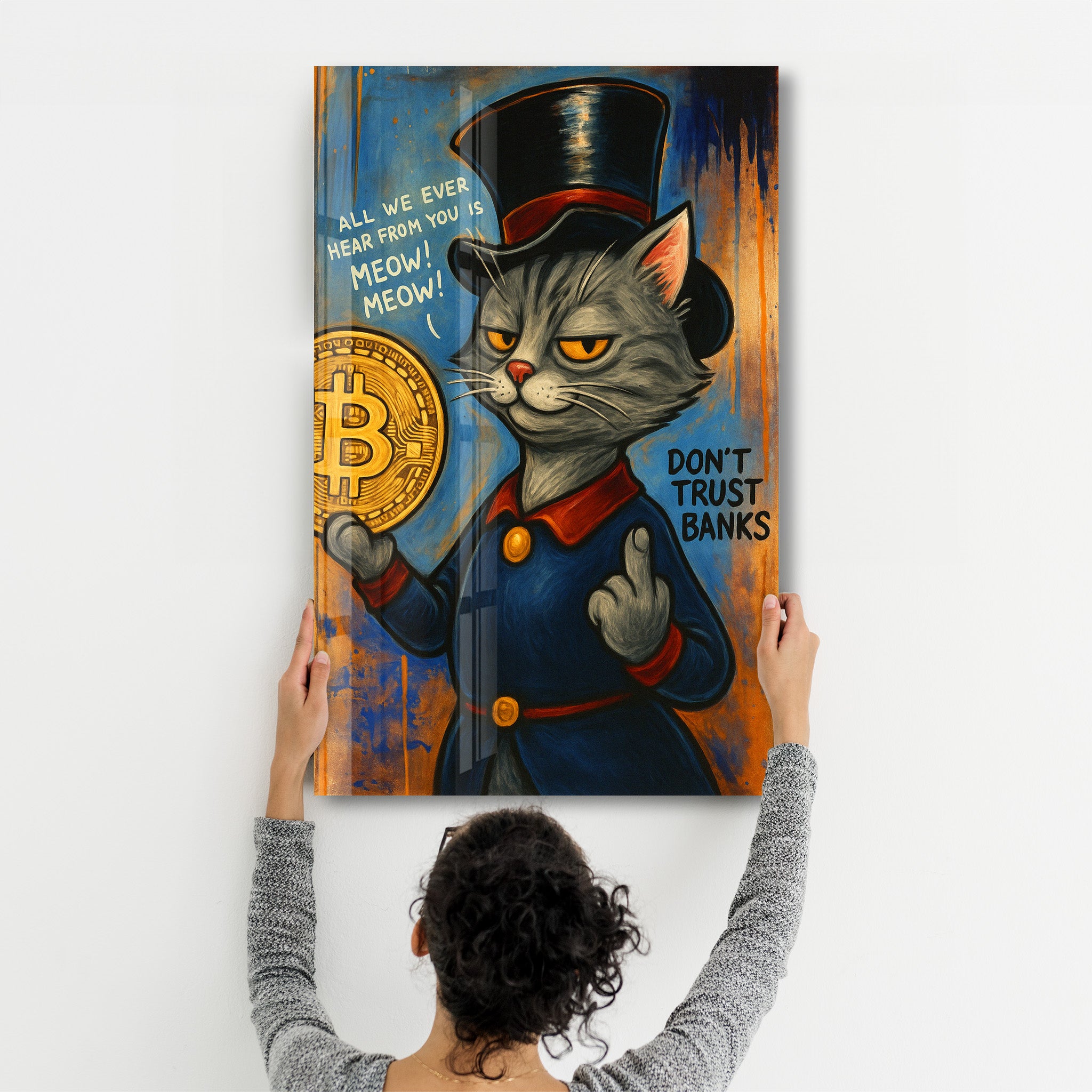 Don’t Trust Banks 2 - Crypto Attitude Glass Wall Art