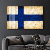 Finland Flag Splash - Glass Wall Art