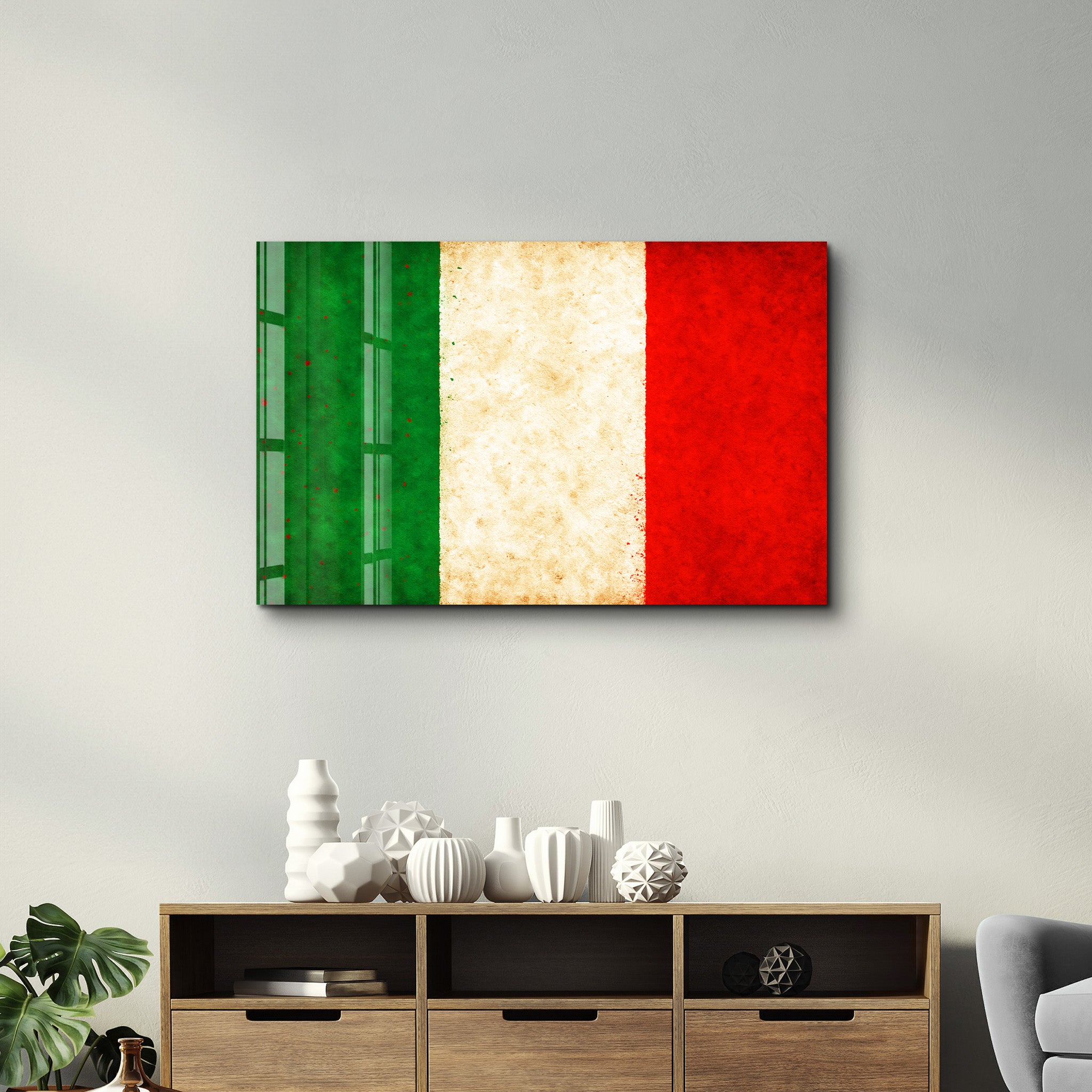 Italy Flag Splash - Glass Wall Art