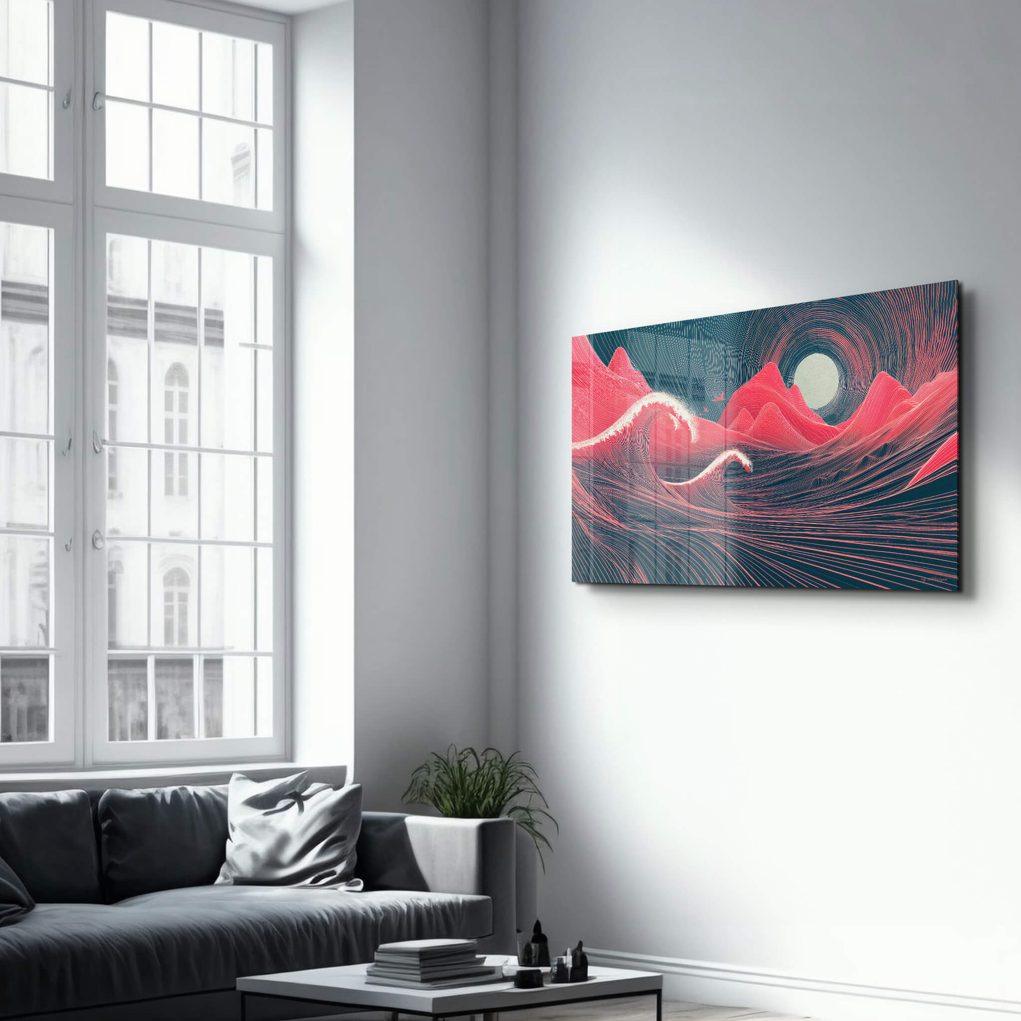 Lunar Surge – Waves of Light and Line - Glass Wall Art