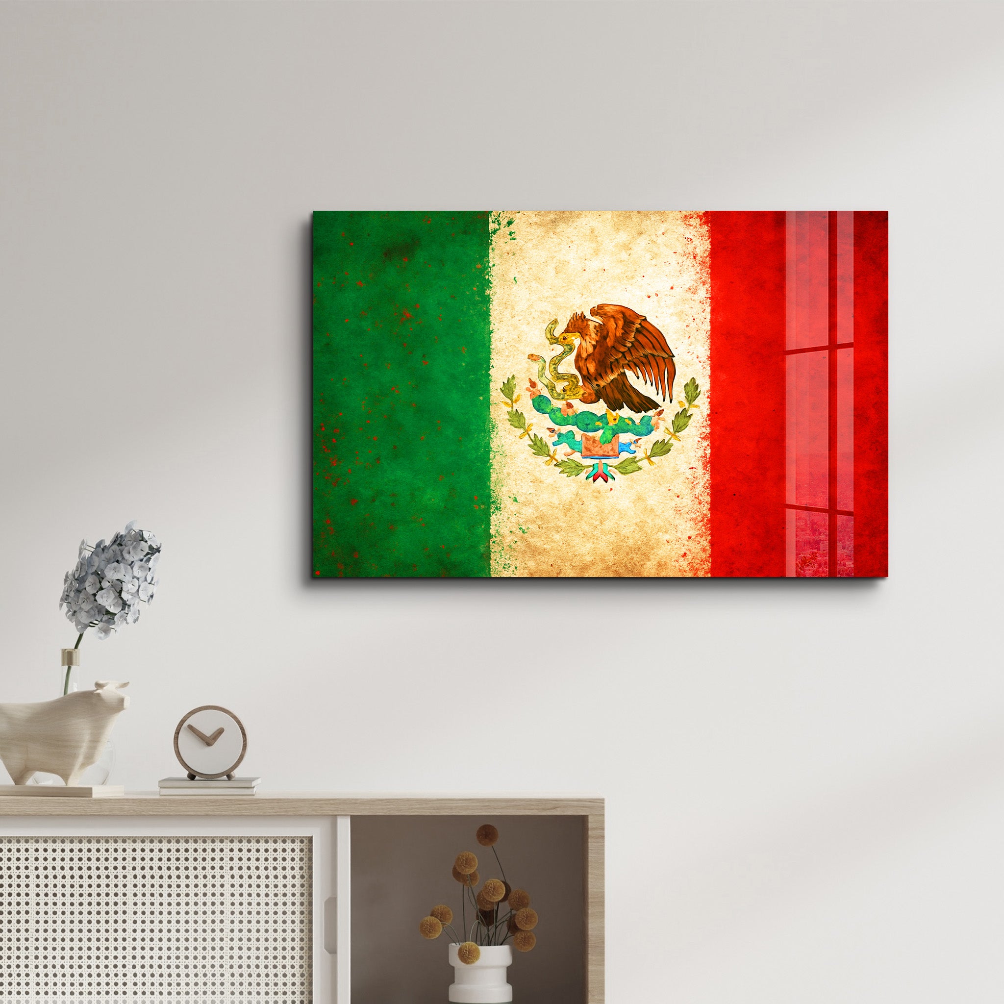 Mexica Flag Splash - Glass Wall Art