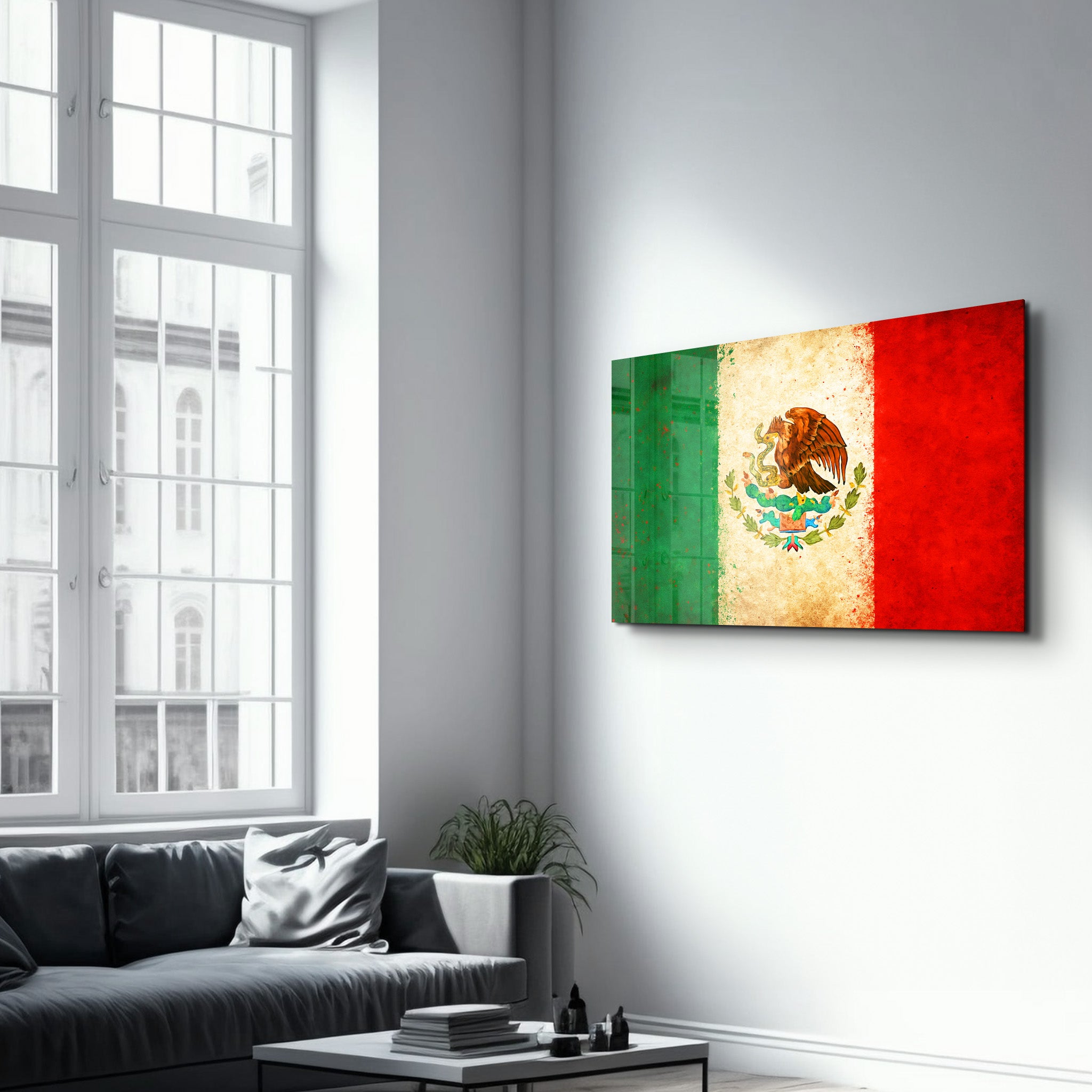 Mexica Flag Splash - Glass Wall Art