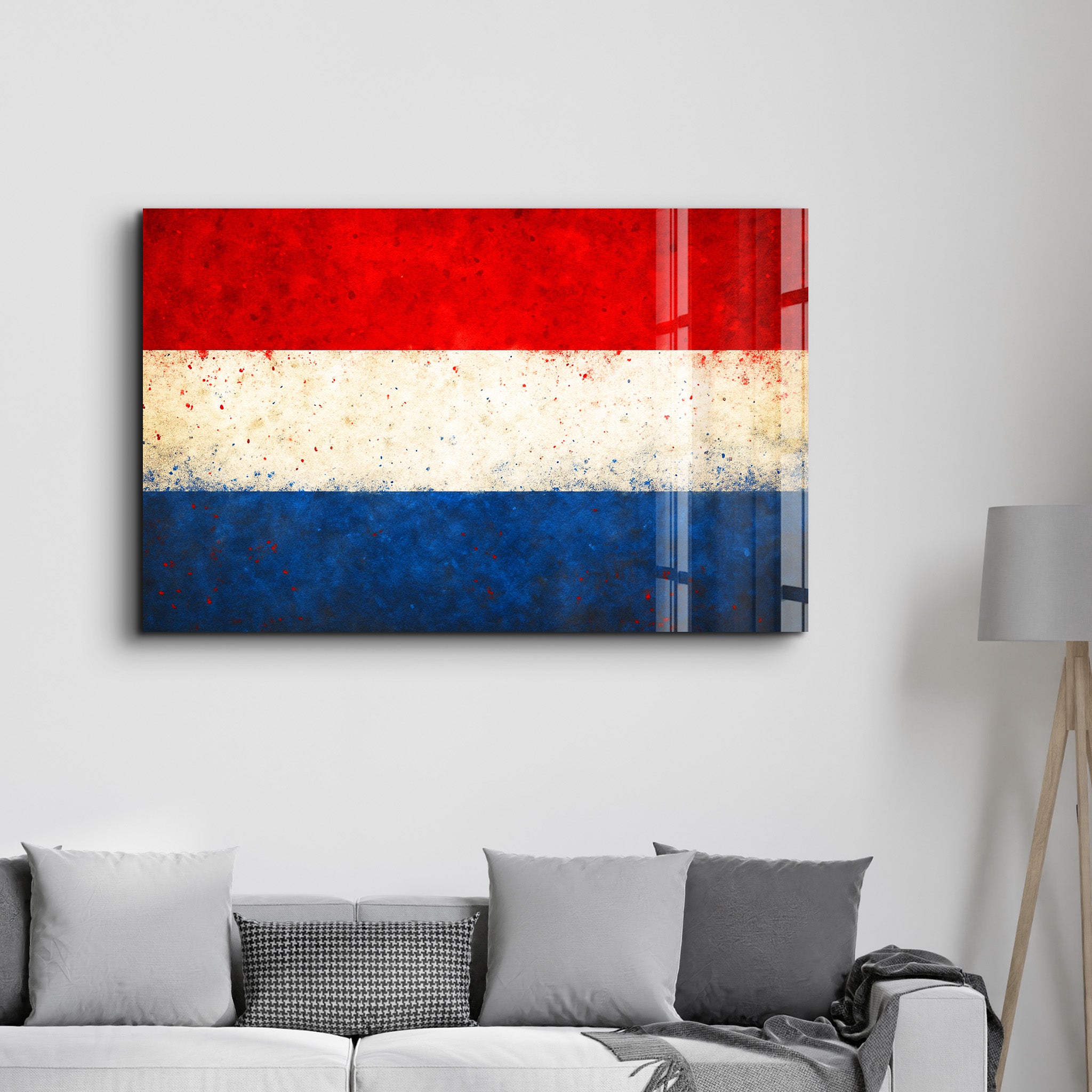 Netherlands Flag Splash - Glass Wall Art