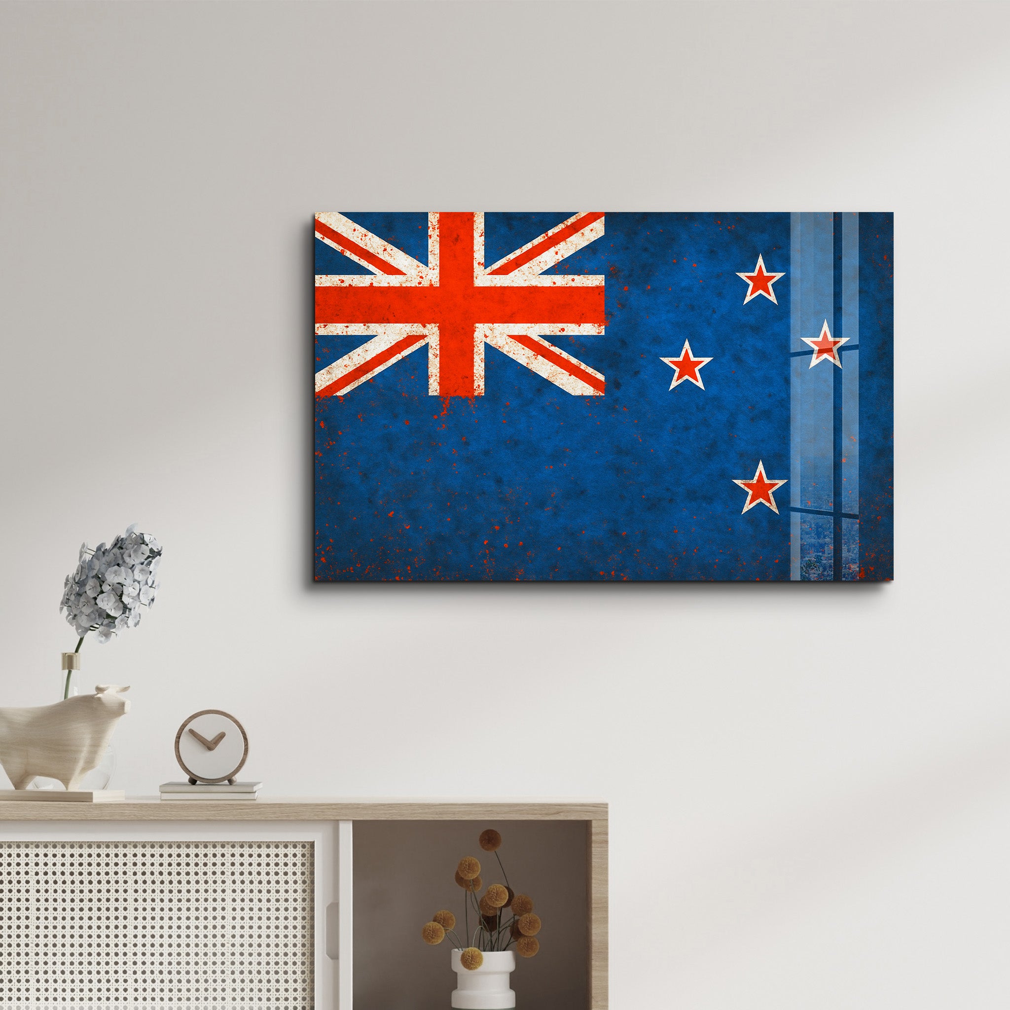 New Zealand Flag Splash - Glass Wall Art