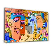 Playful Portraits in Urban Pop Style - Glass Wall Art