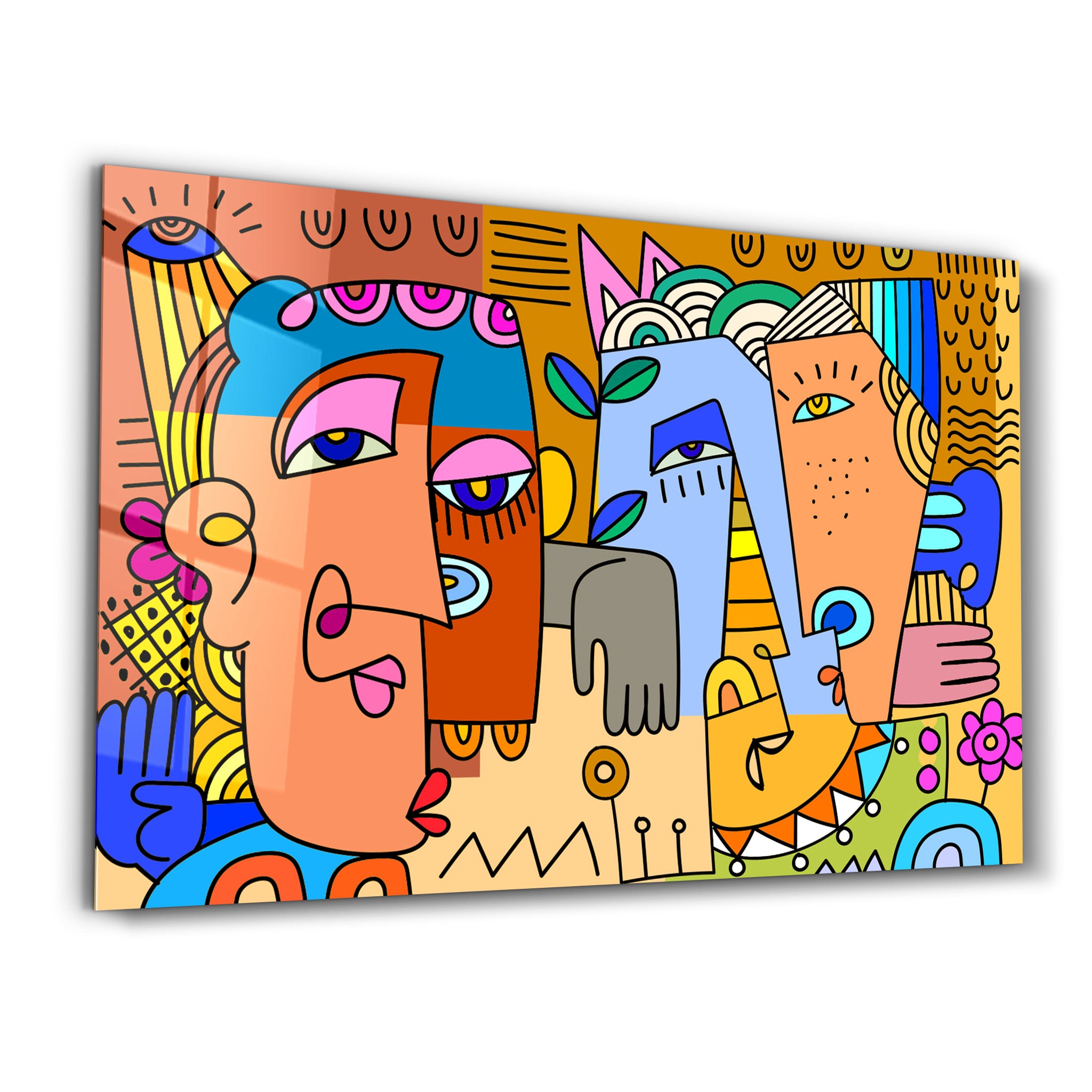 Playful Portraits in Urban Pop Style - Glass Wall Art