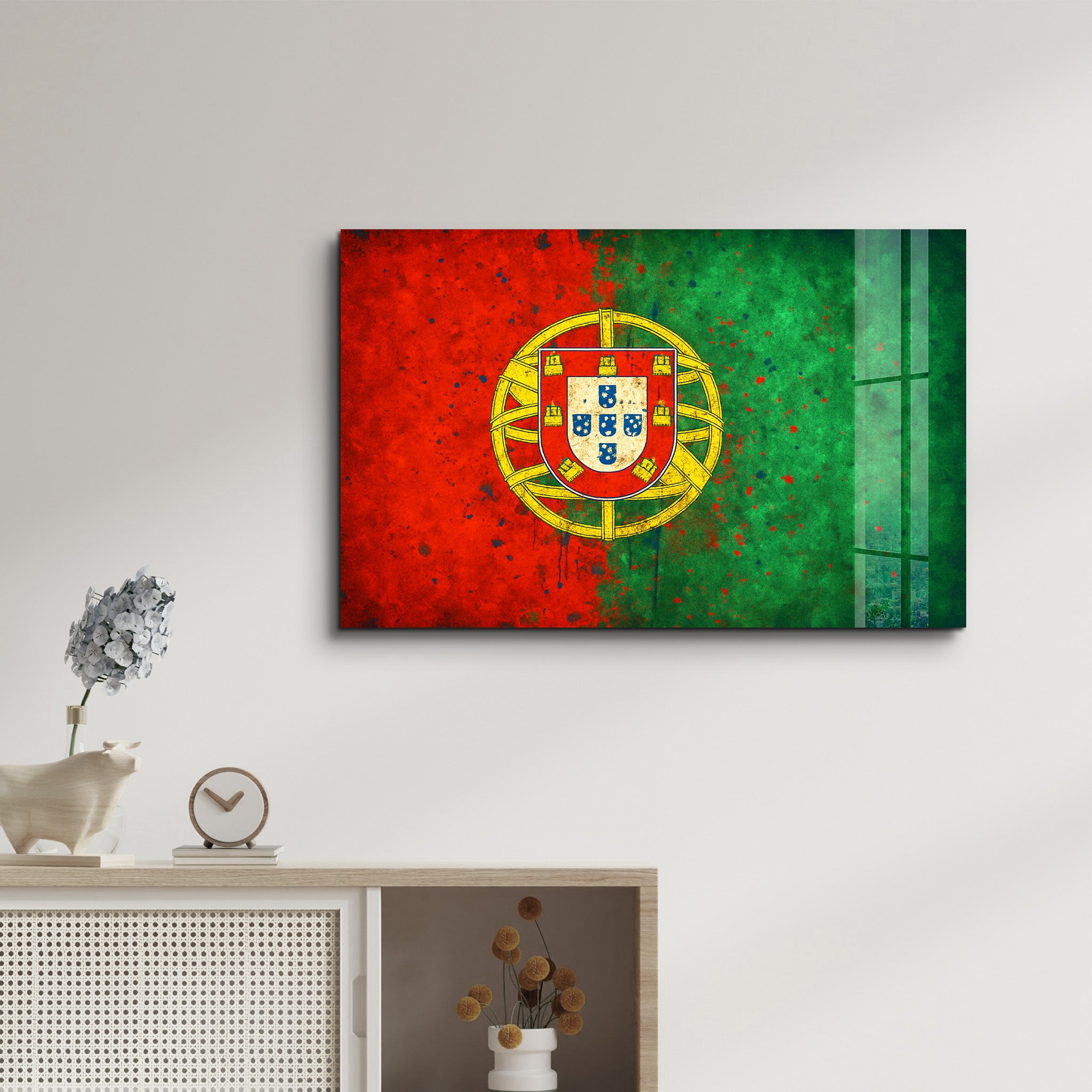 Portugal Flag Splash - Glass Wall Art
