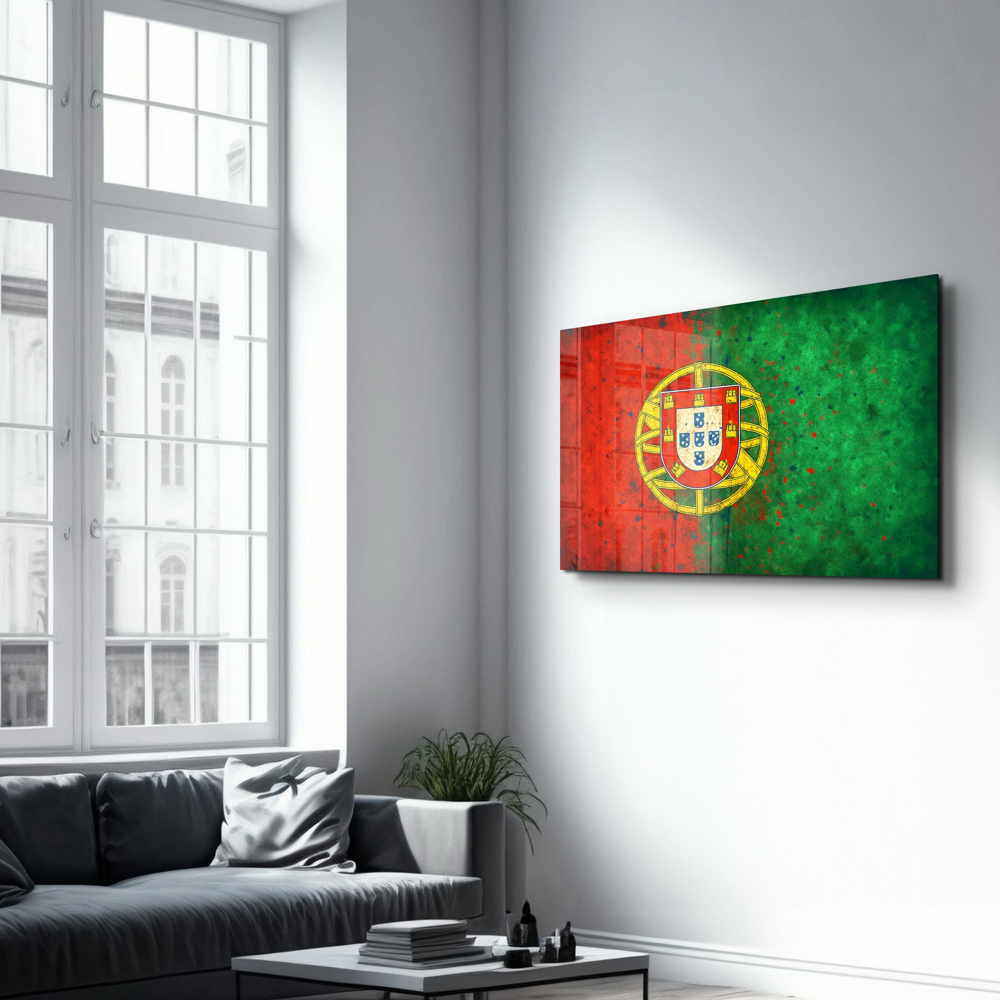 Portugal Flag Splash - Glass Wall Art