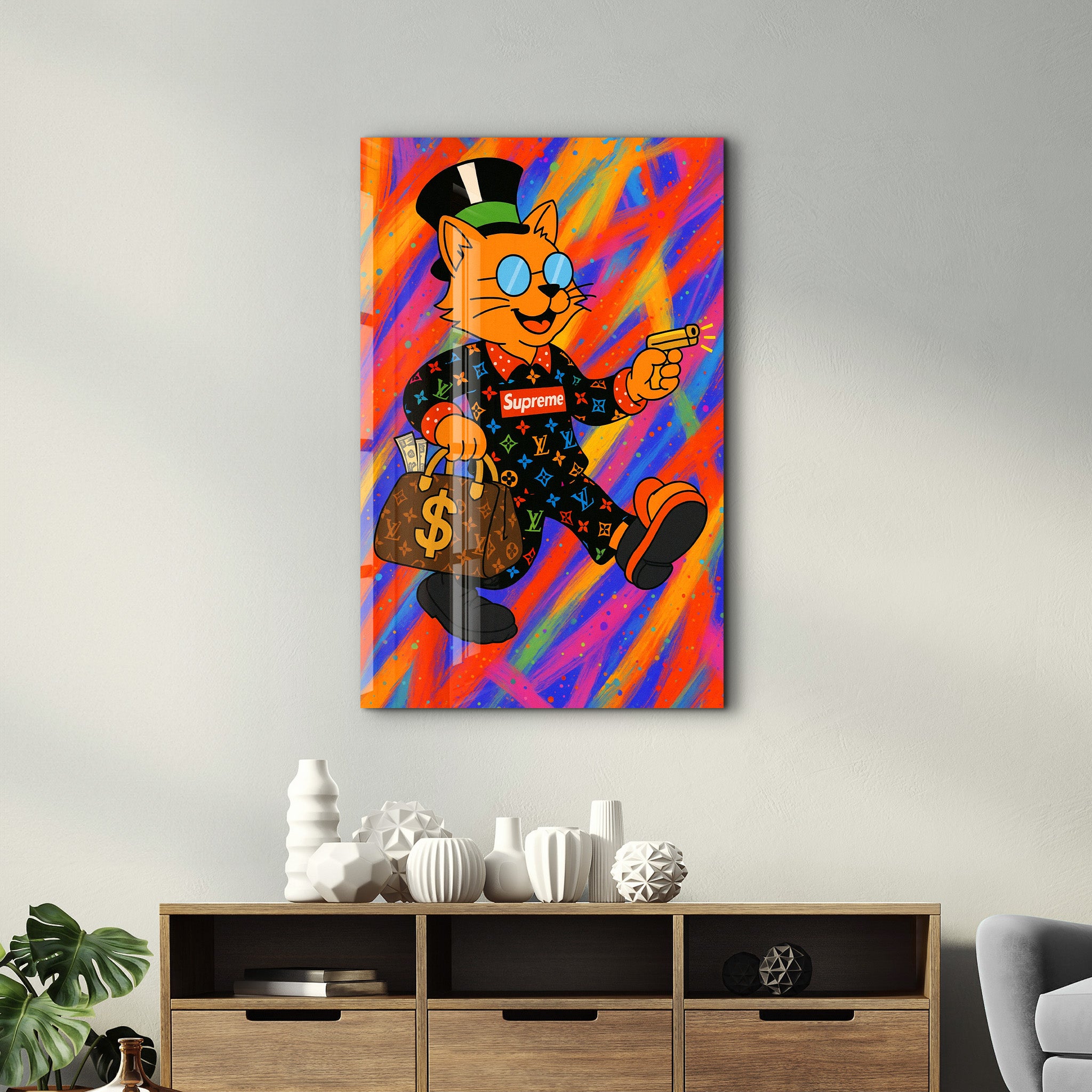 Rich Cat Energy - Hype Luxe Glass Wall Art