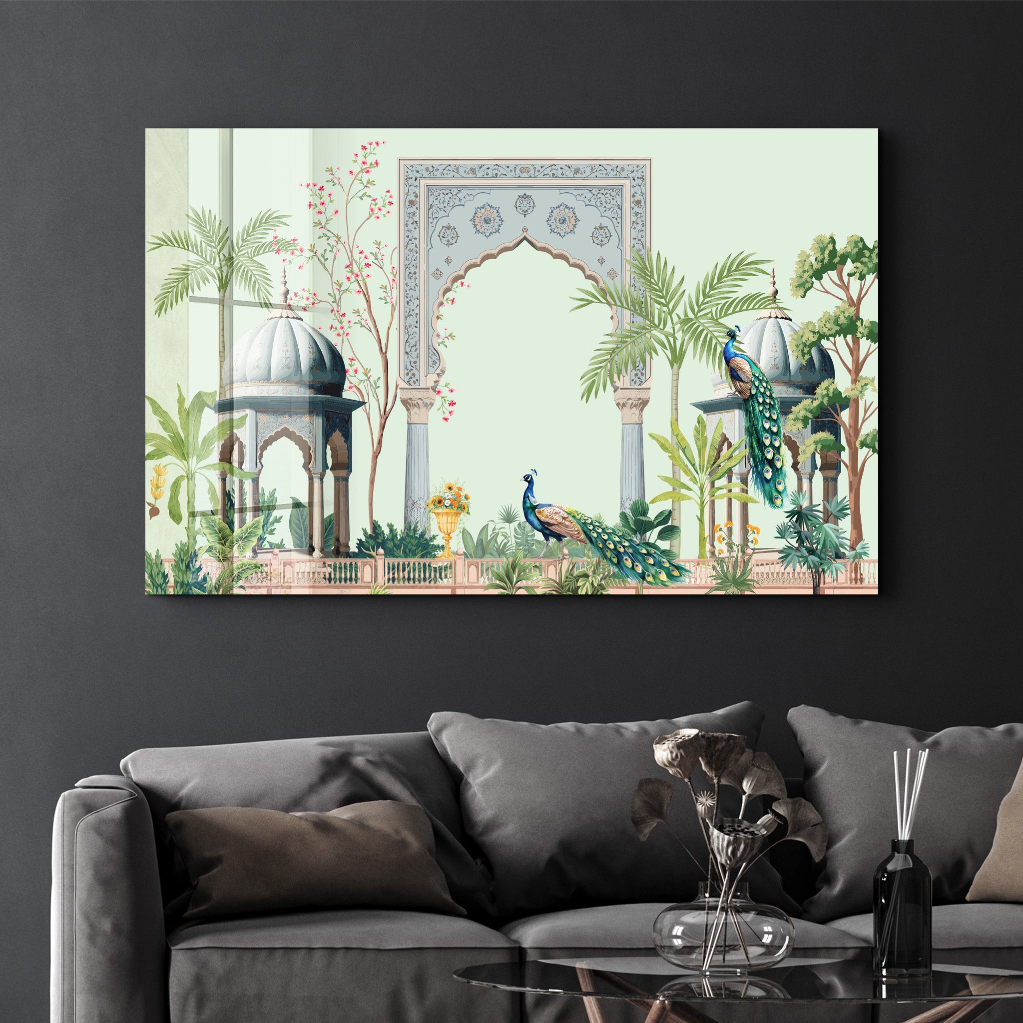 Royal Serenity – Peacock Garden Glass Wall Art