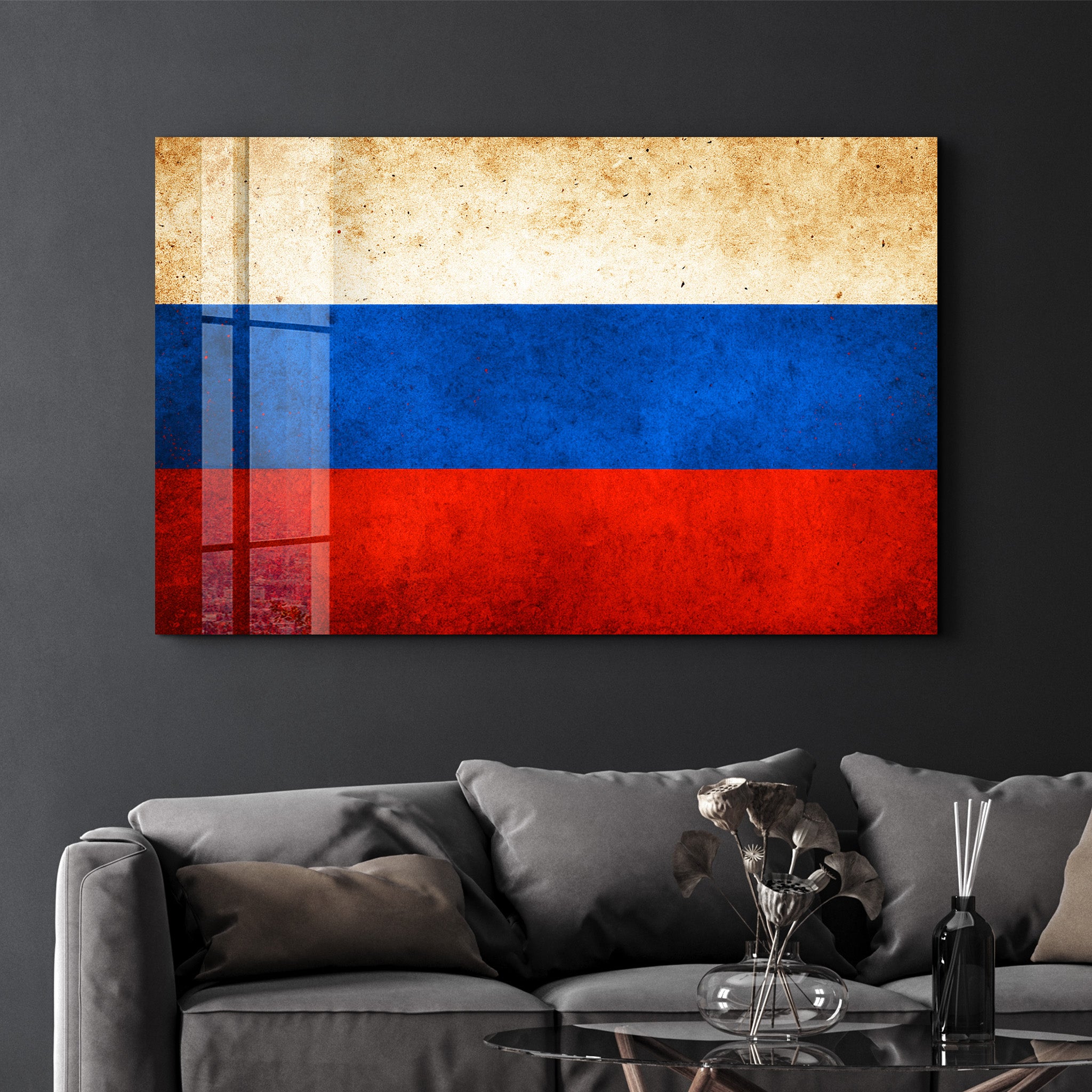 Russian Flag Splash - Glass Wall Art