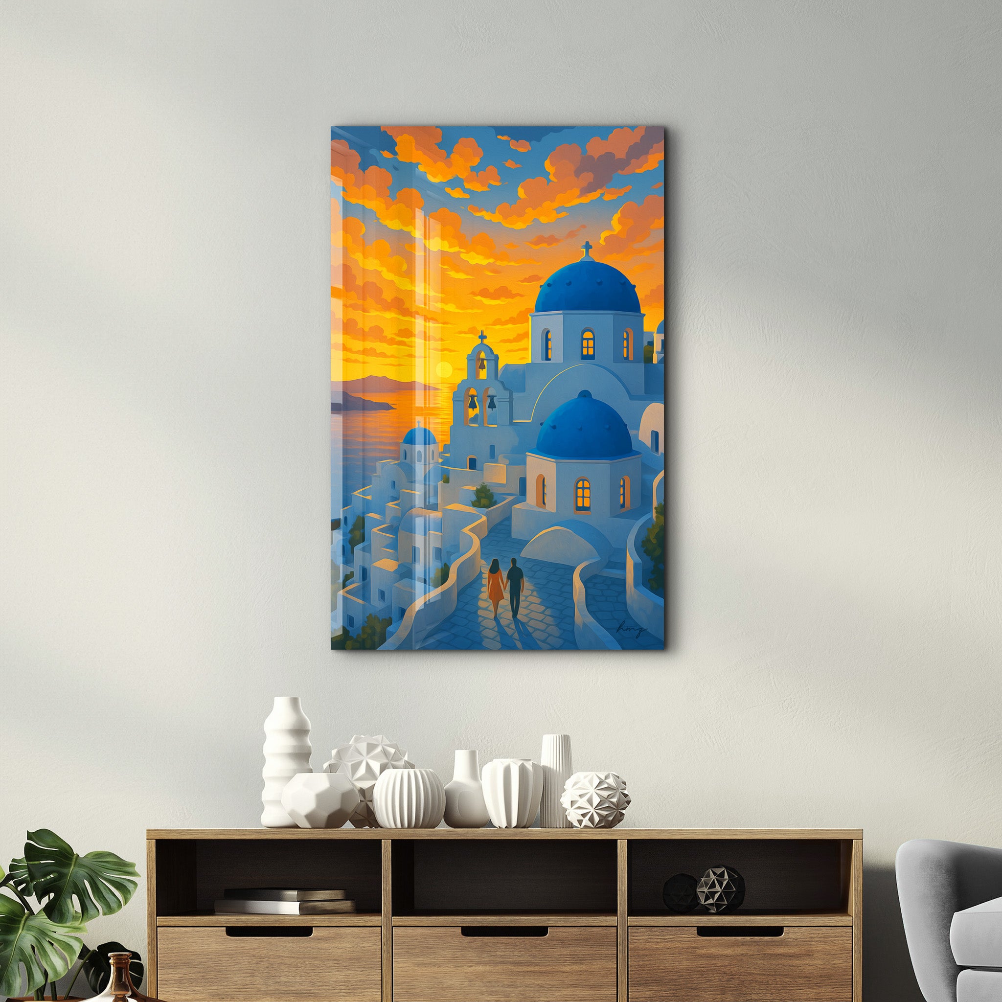 Santorini Sunset – Glass Wall Art by HMZ